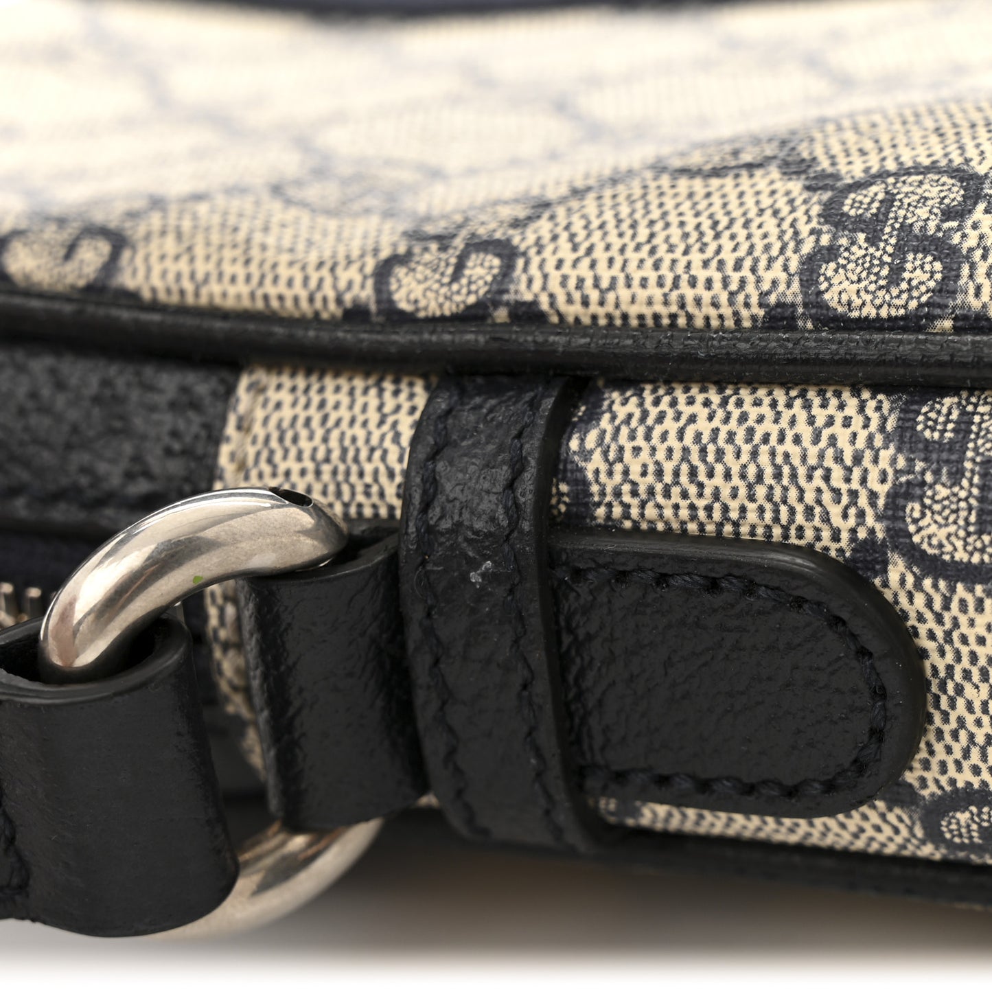 GG Supreme Monogram Textured Dollar Calfskin Web Small Ophidia Messenger Bag Beige Blue