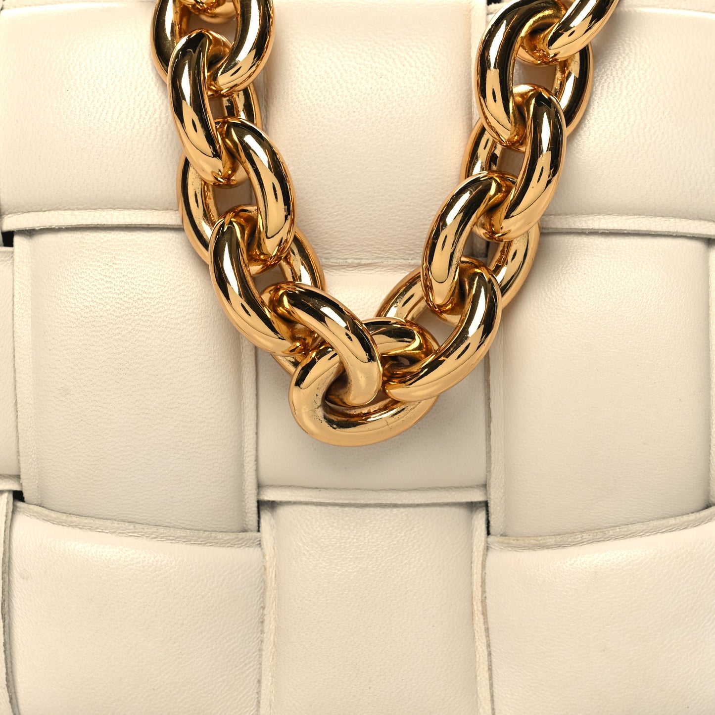 Lambskin Maxi Intreccio Padded Chain Cassette Crossbody Bag White