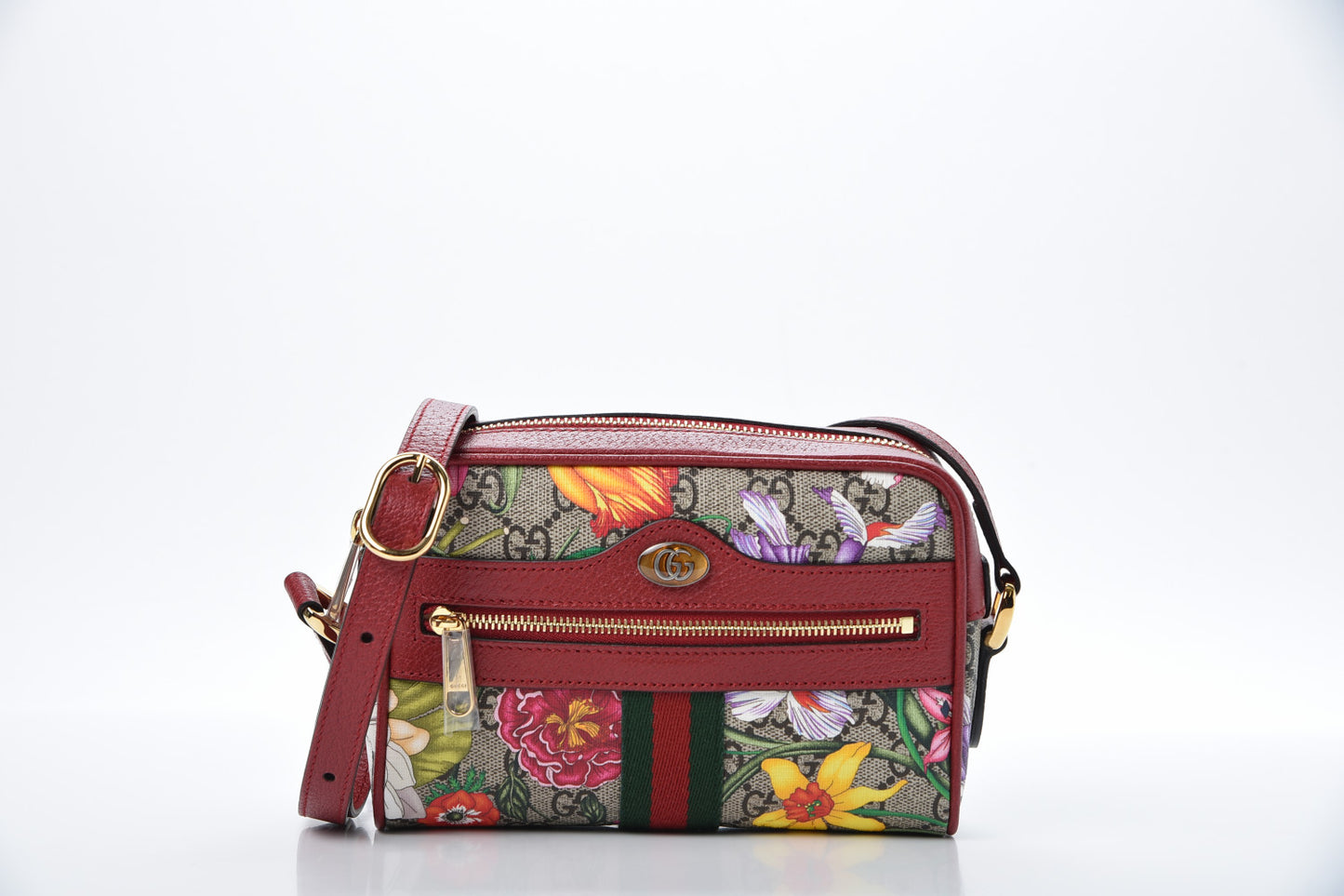 GG Supreme Monogram Flora Web Mini Ophidia Shoulder Bag Red