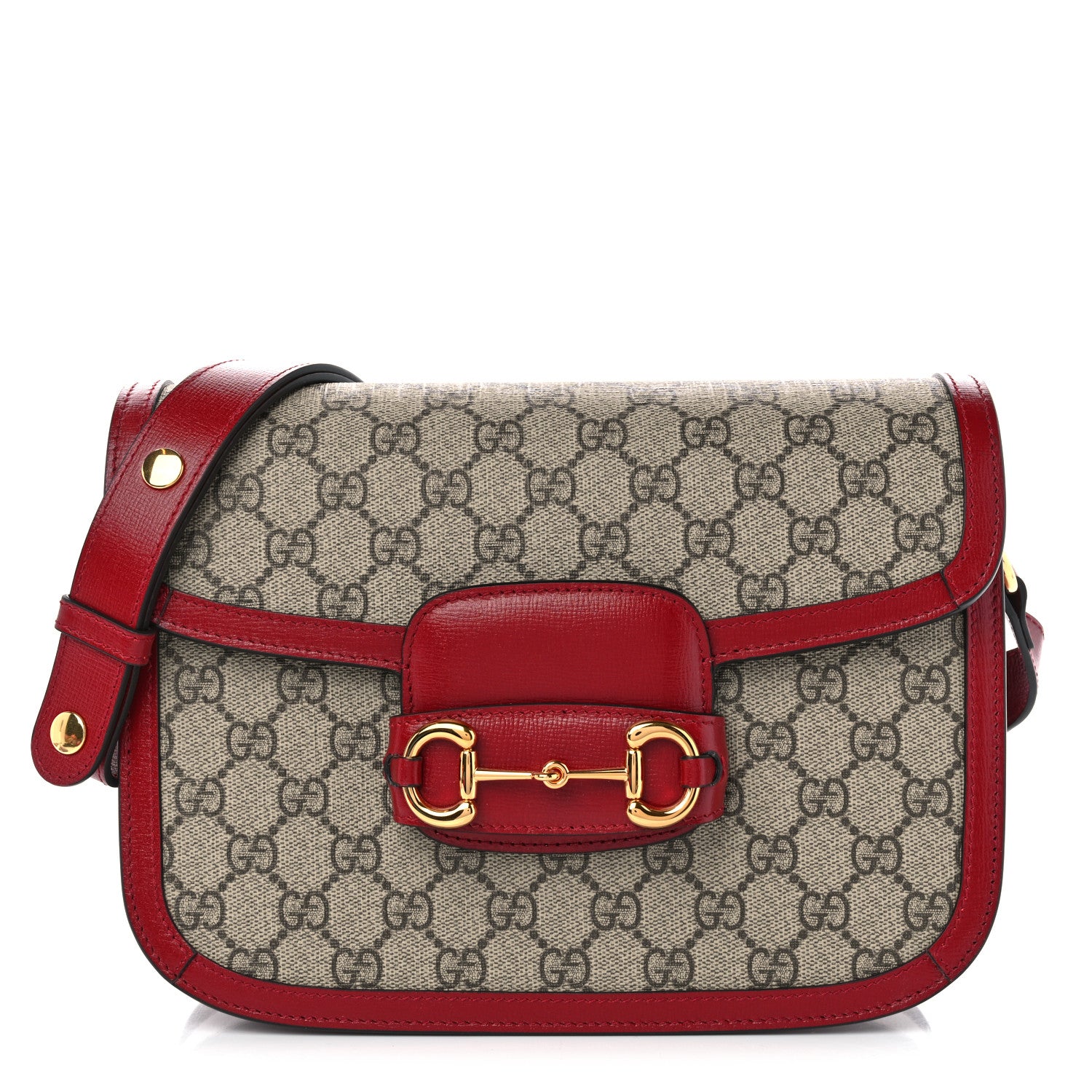 Gucci GG Supreme Monogram Azalea Calfskin Horsebit 1955 Shoulder Bag Beige Ebony New Cherry Red 1 of 10