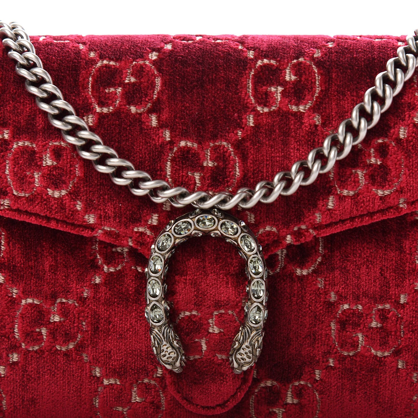 Velvet GG Monogram Mini Dionysus Chain Wallet Red Cipria