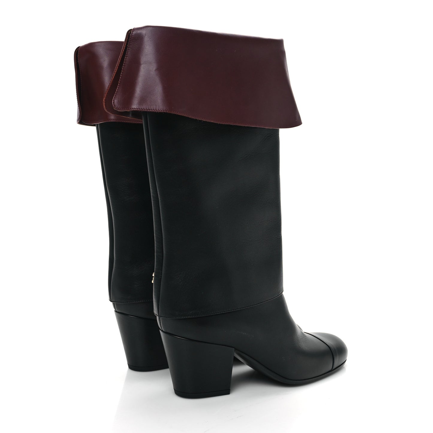 Calfskin CC Fold Over Boots 37.5 Black Brown