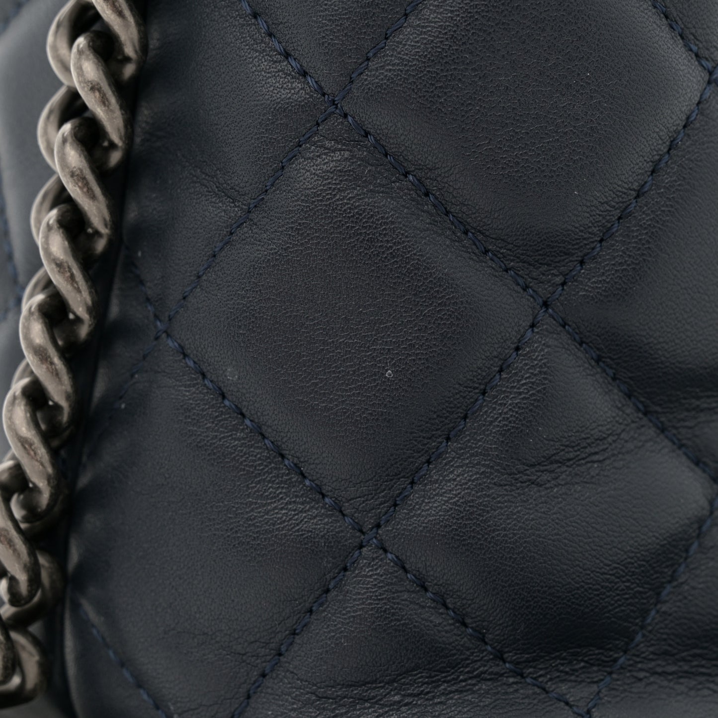 Calfskin Tweed Quilted Small Tote Navy Multicolor