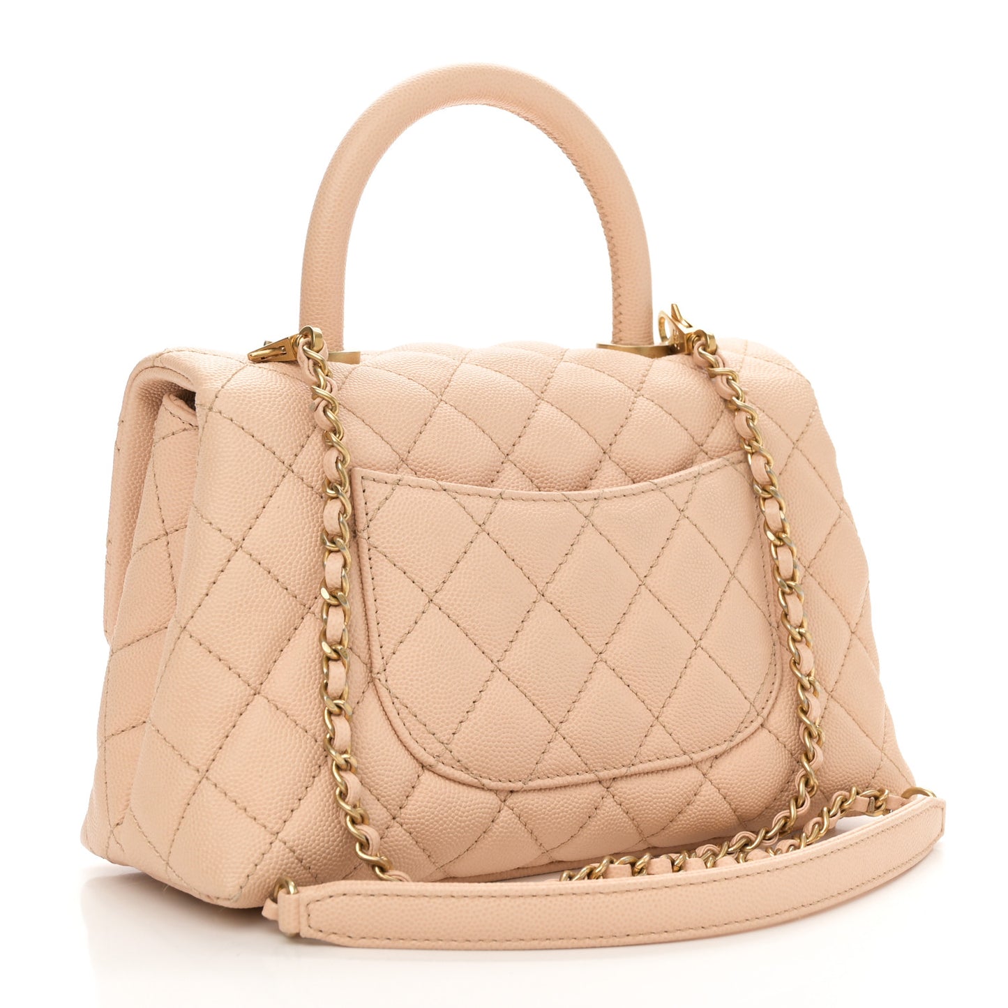 Caviar Quilted Mini Coco Handle Flap Beige