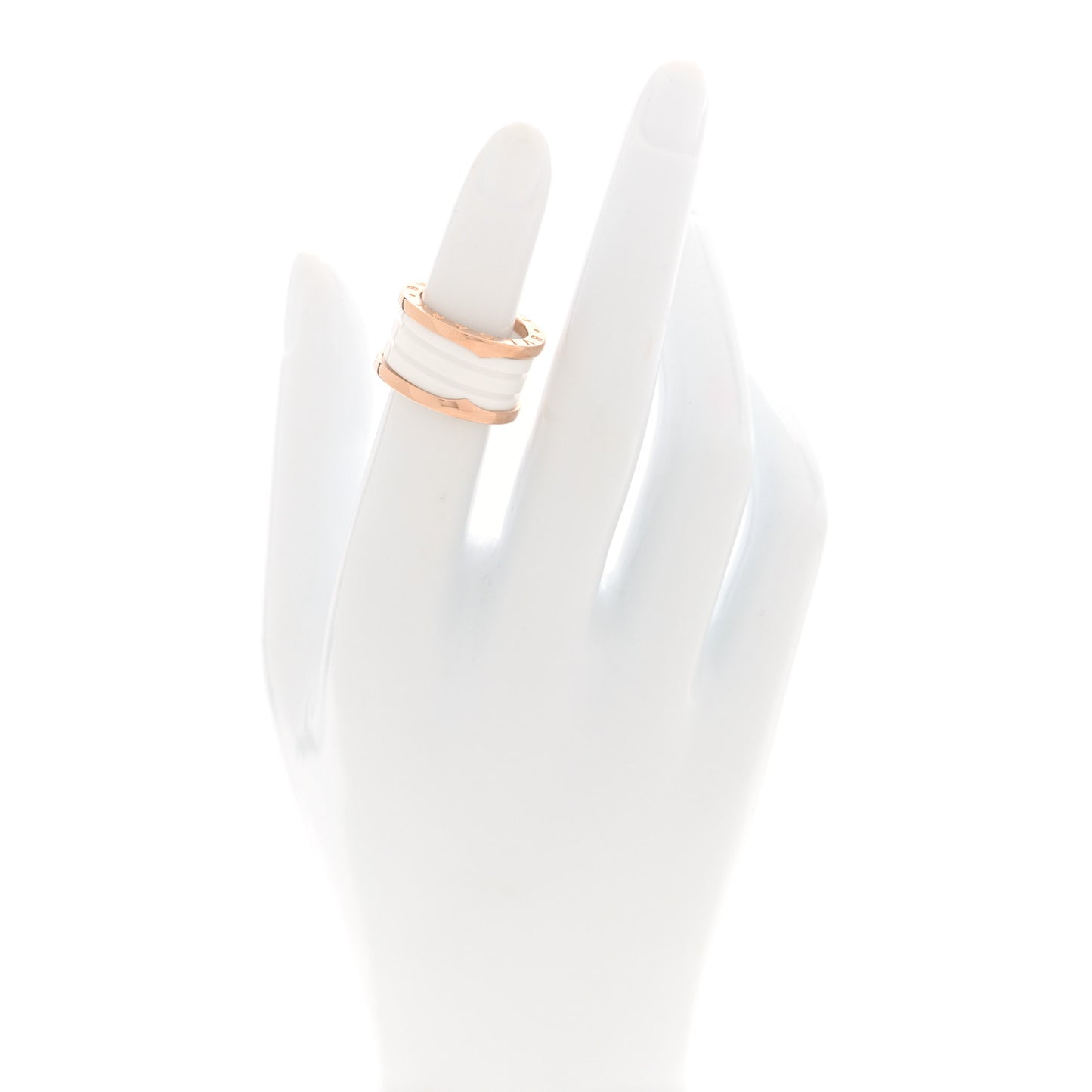 18K Rose Gold White Ceramic B.Zero1 Four-Band Ring 49 4.75