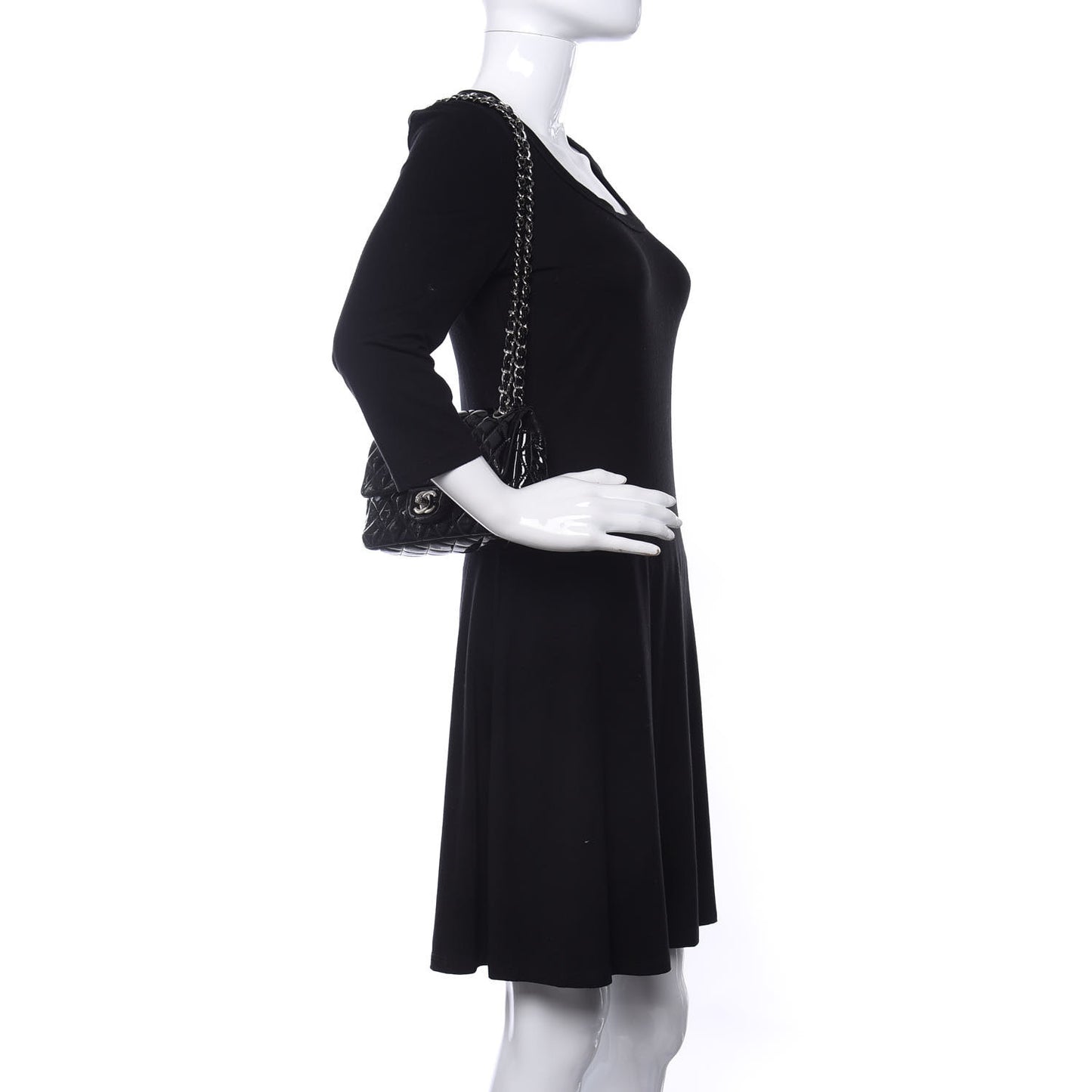 Patent Calfskin Quilted Mini Rectangular Flap Black