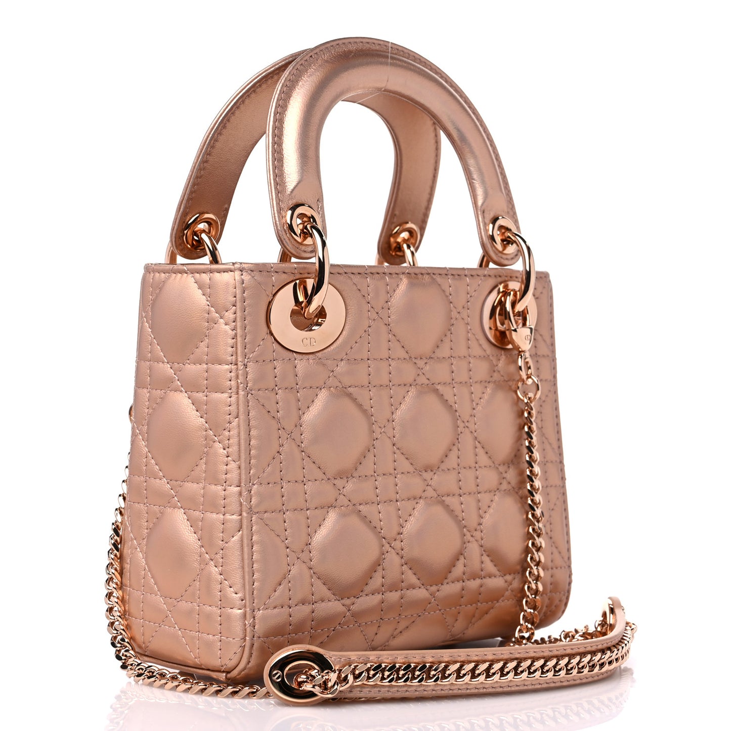 Iridescent Metallic Lambskin Cannage Mini Lady Dior Pink