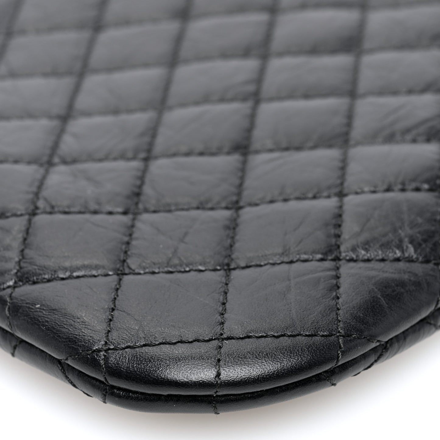 Aged Calfskin Quilted Crossbody Bag Black
