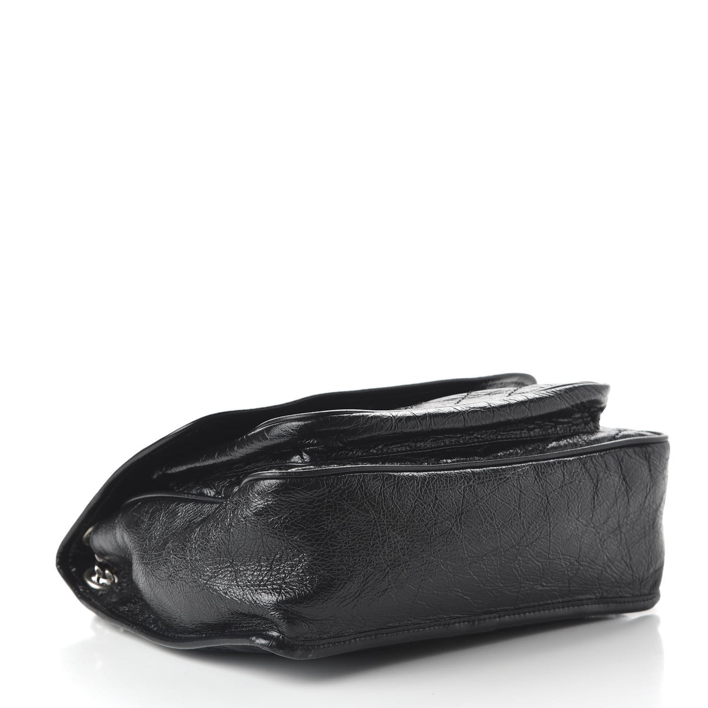 Crinkled Calfskin Matelasse Monogram Medium Niki Chain Satchel Black