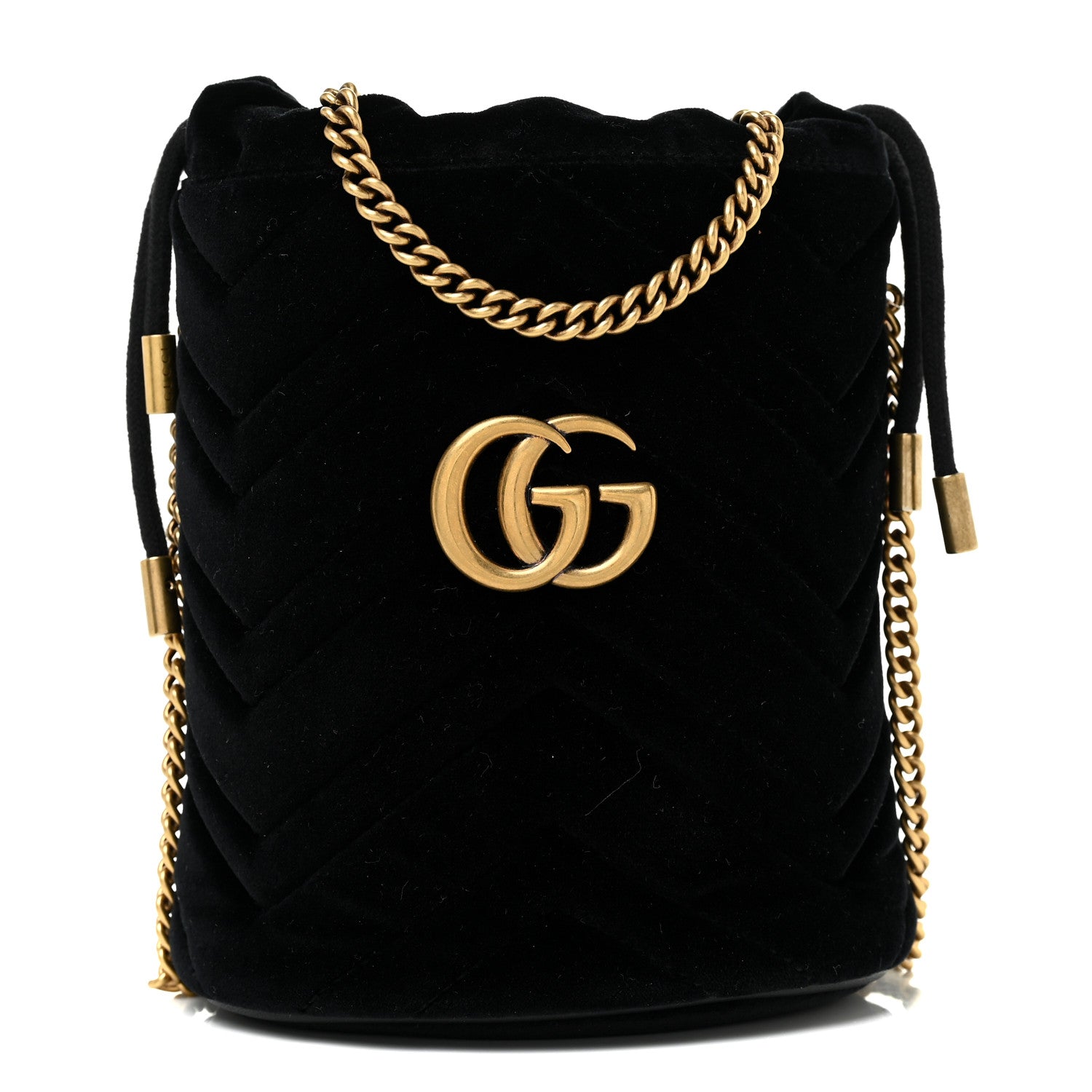Gucci Velvet Matelasse Mini GG Marmont 2.0 Bucket Bag Black 1 of 10