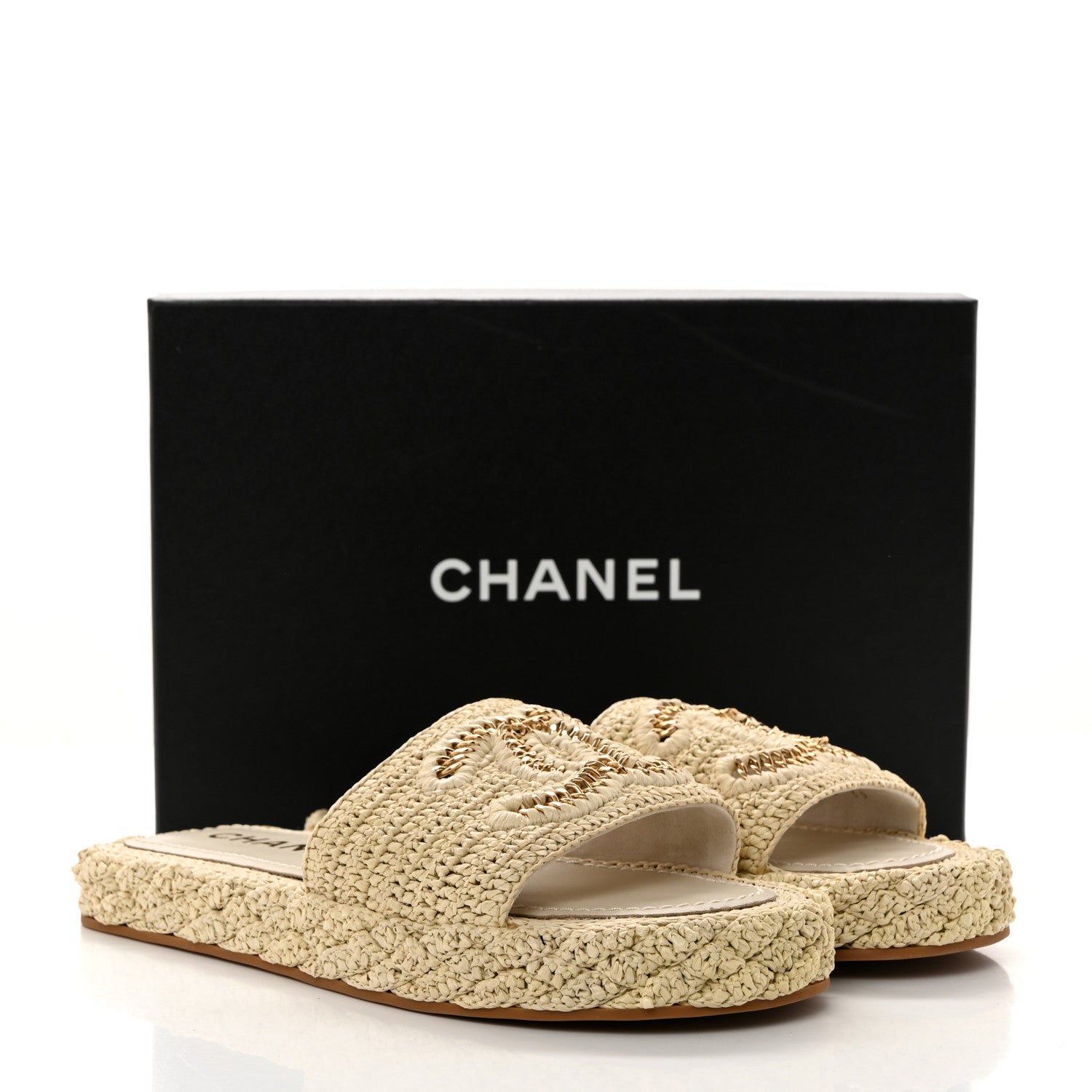 Chanel Raffia CC Espadrille Slip On Sandals 39 Beige 9 of 9