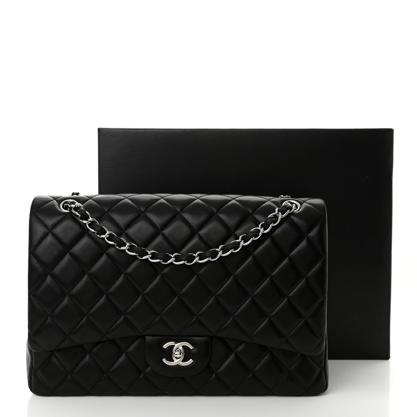Lambskin Quilted Maxi Single Flap Black