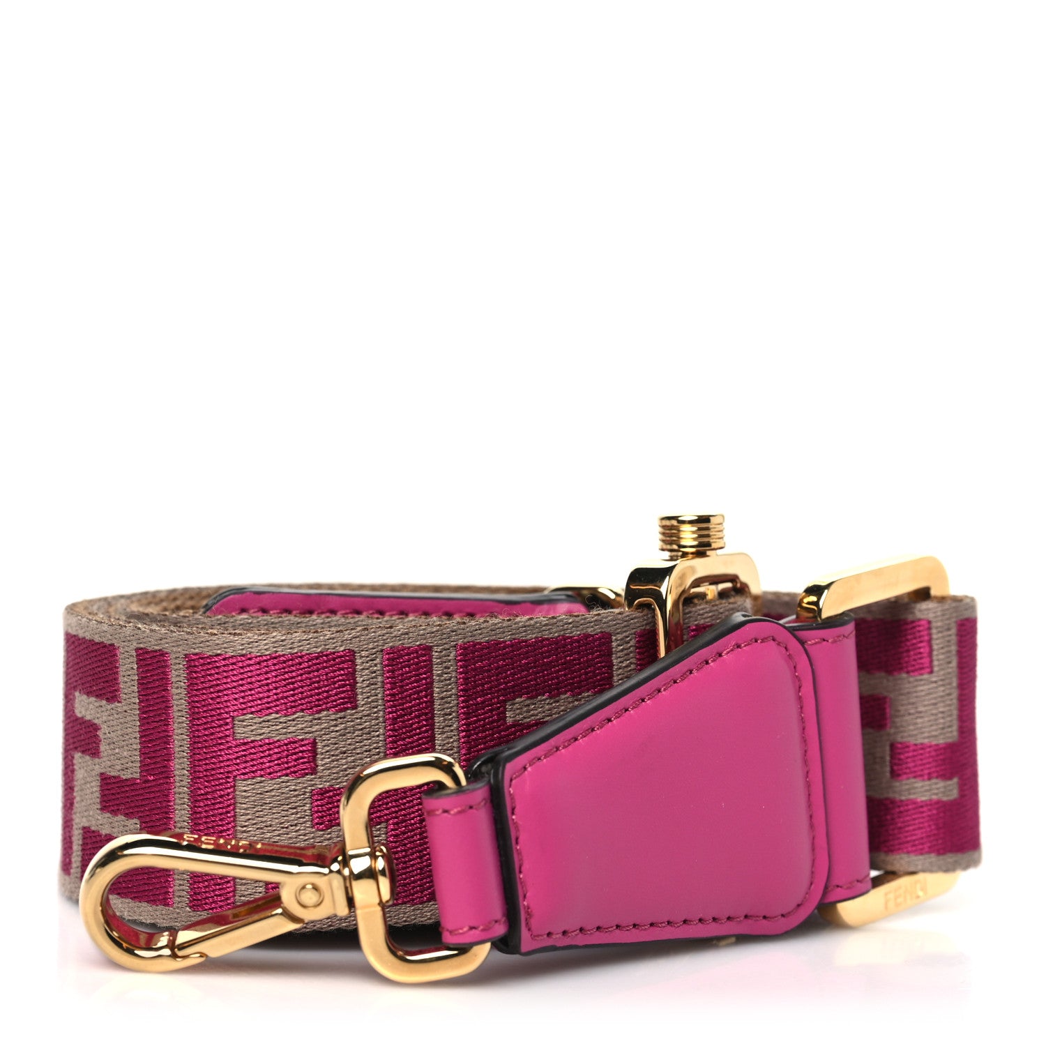 Fendi Ribbon Vitello Seta FF 1974 Pequin Reversible Adjustable Strap You Marrone Pink 1 of 4