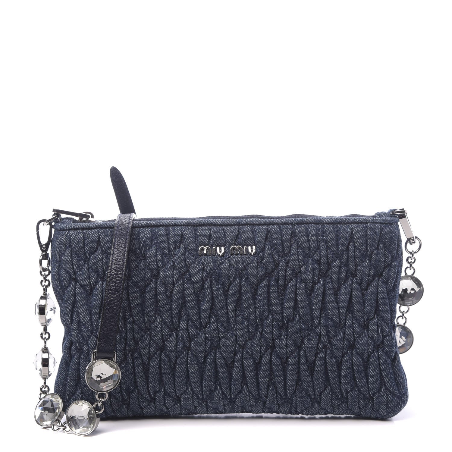 Miu Miu Denim Matelasse Crystal Chain Crossbody Bag Blue 676040