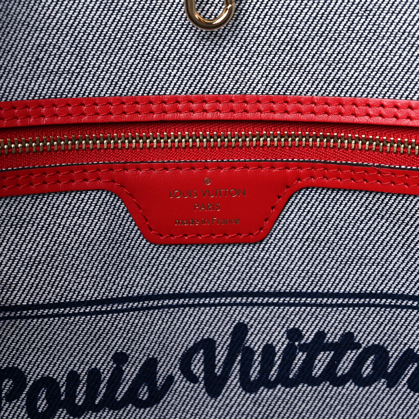 Denim Damier Monogram Patchwork Neverfull Blue Rouge