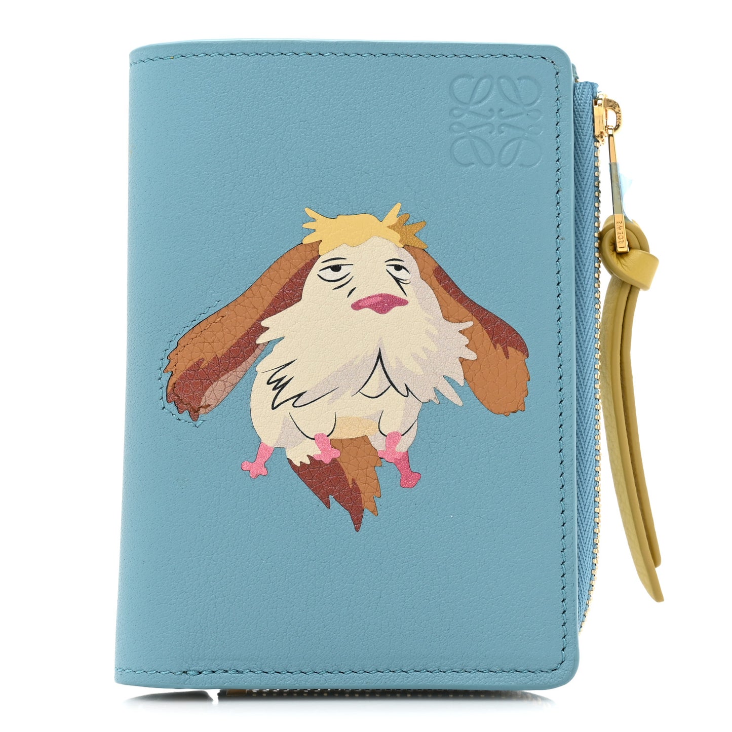 X HOWLS MOVING CASTLE Calfskin Heen Compact Zip Wallet Light Blue