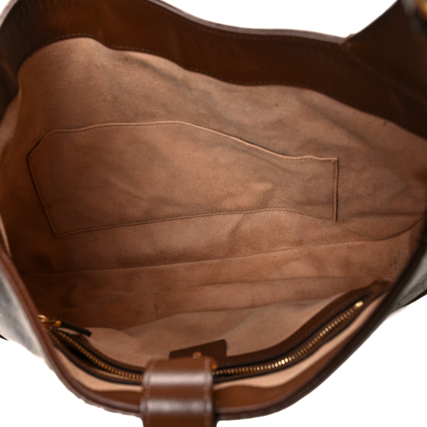 GG Supreme Monogram Azalea Calfskin Web Medium Jackie 1961 Hobo Beige Ebony Brown Sugar