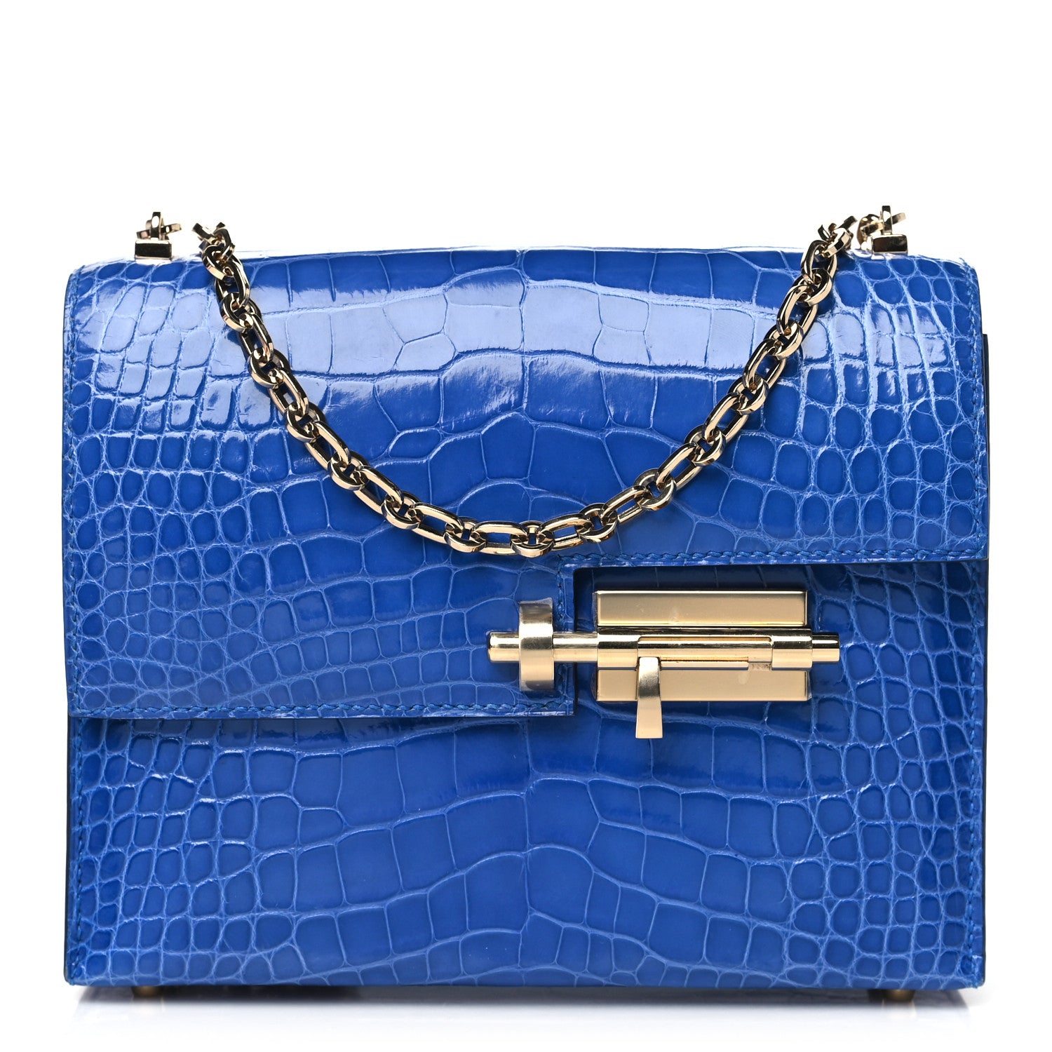 Hermes Shiny Alligator Mini Verrou Chaine Bag Bleu Electrique 1 of 11