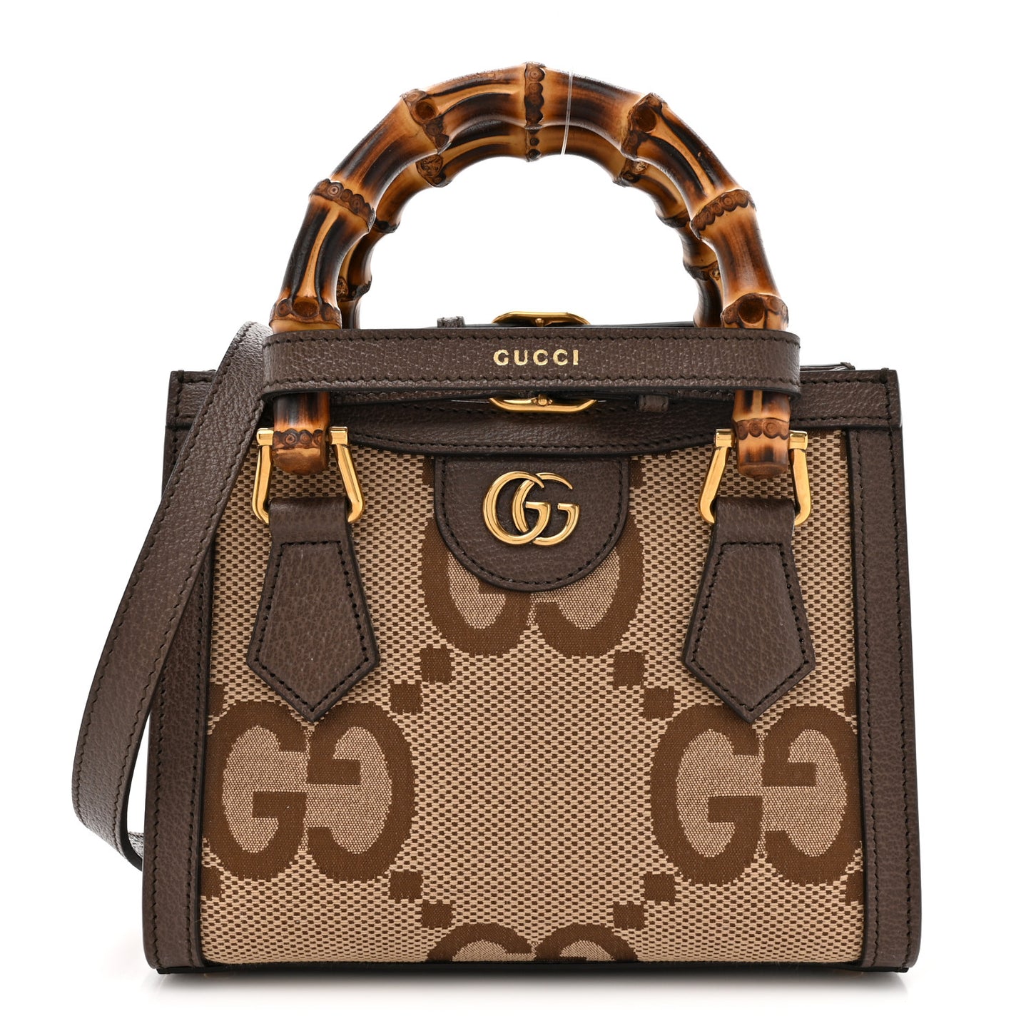 Monogram Jumbo GG Textured Dollar Calfskin Mini Diana Tote Bag Camel Ebony New Acero