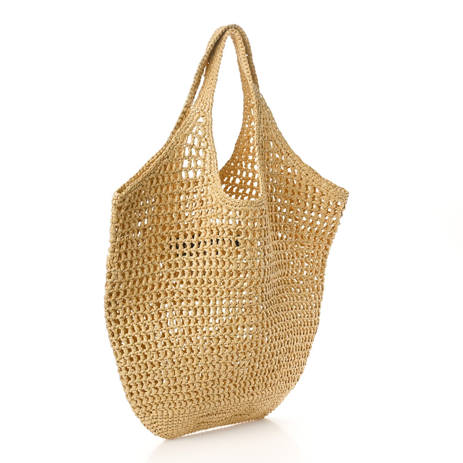 Prada Yarn Raffia Effect Crochet Logo Embroidered Shopping Tote Bag Naturale 3 of 8