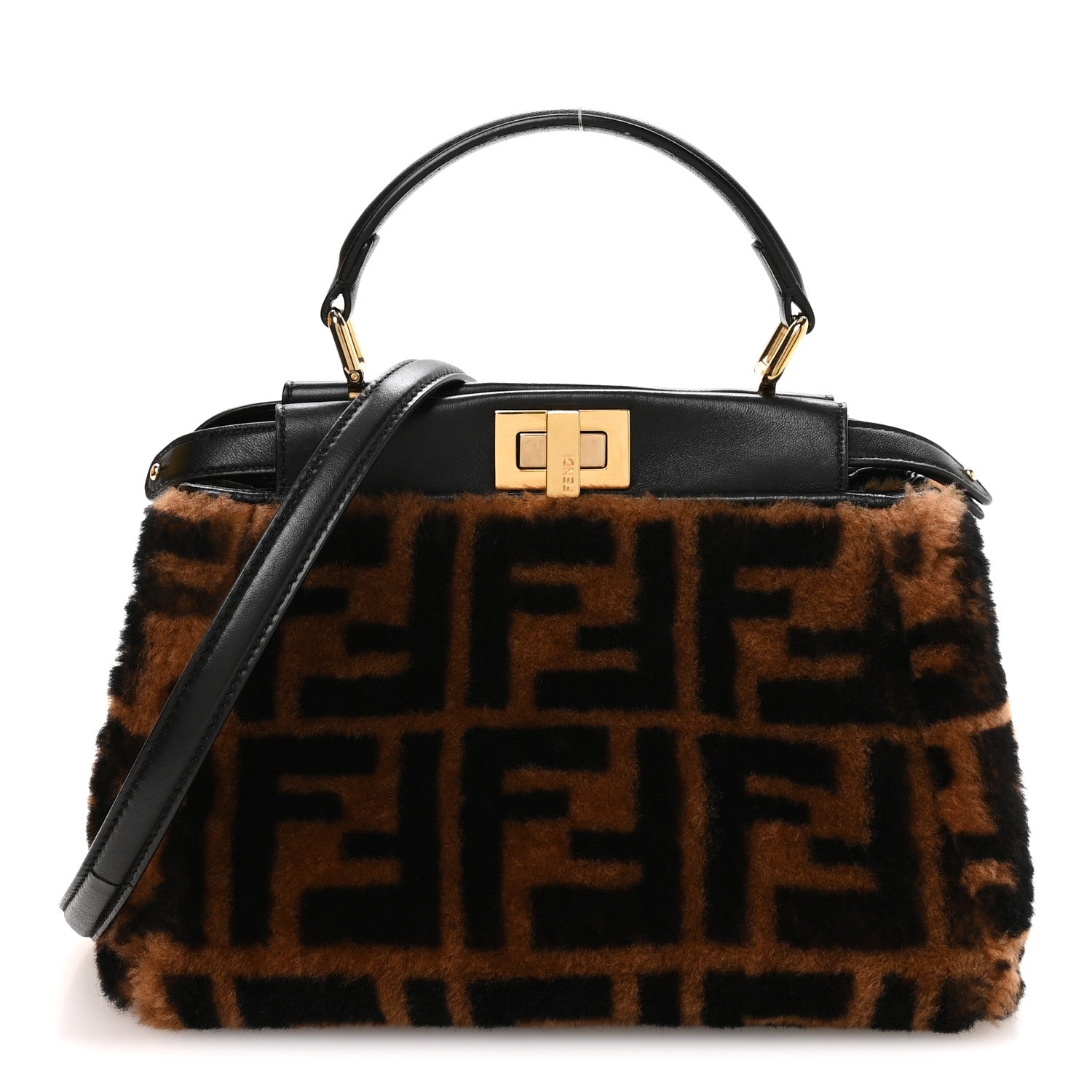 Fendi Shearling Nappa Macro FF 1974 Mini Peekaboo Iconic Satchel