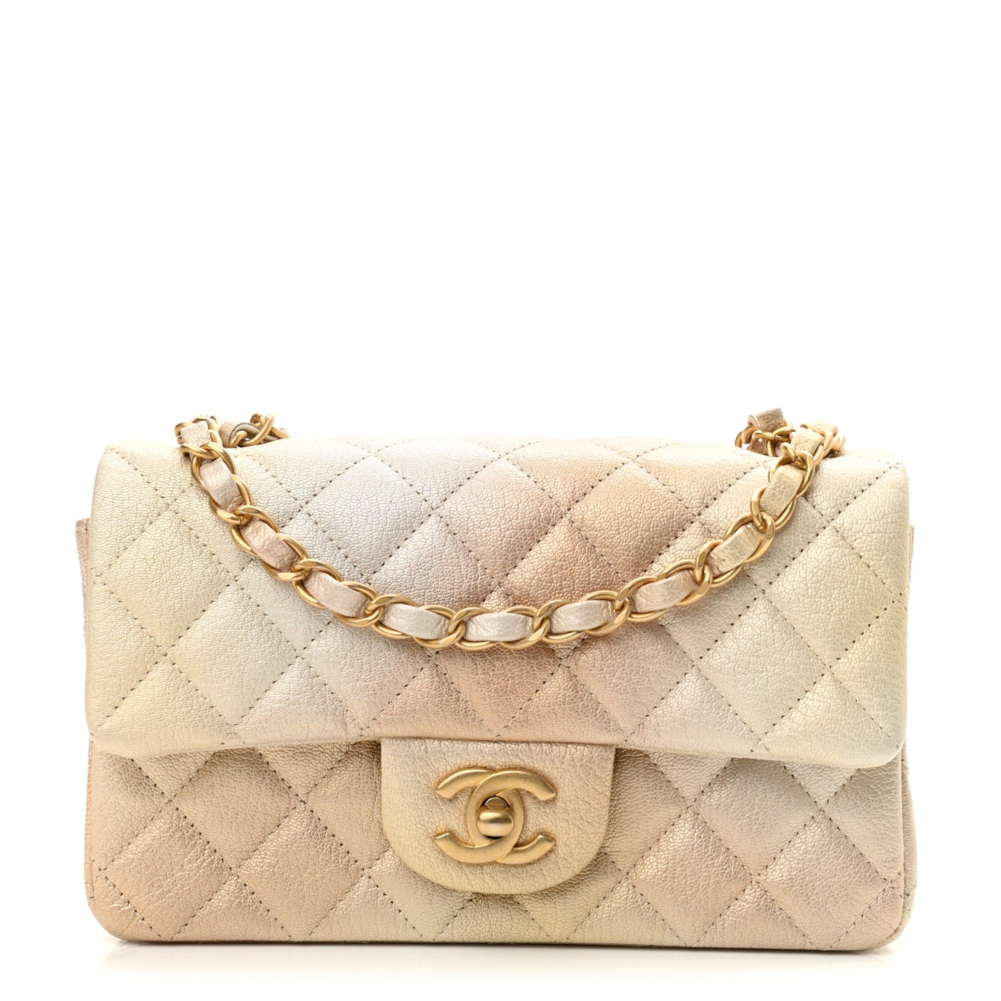 Metallic Goatskin Quilted Mini Rectangular Flap Gold