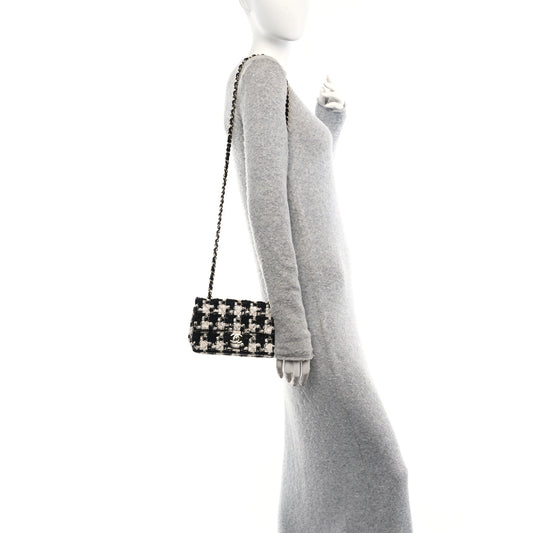 Tweed Quilted Mini Rectangular Flap Black Ecru White