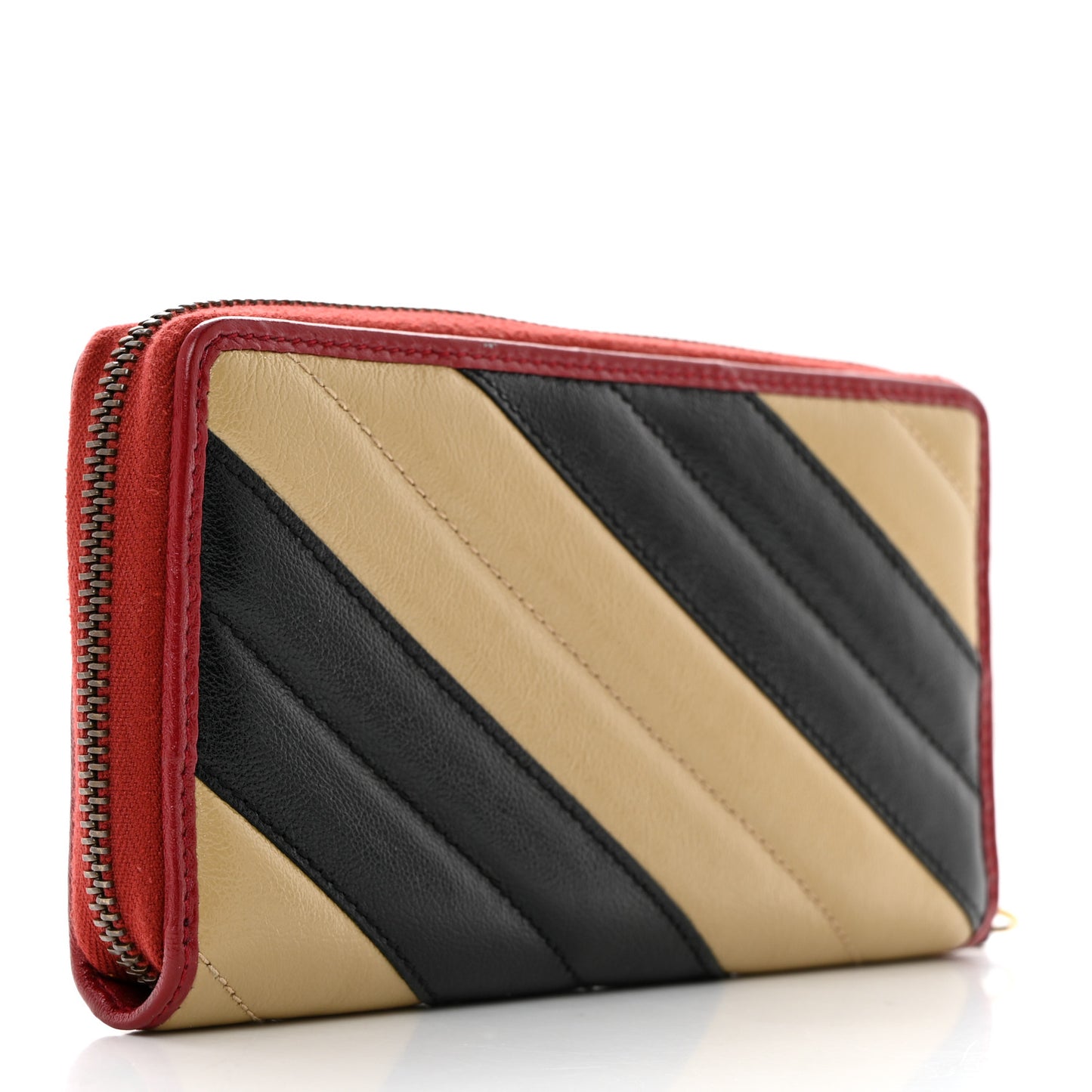 Azalea Calfskin Matelasse Diagonal Patchwork Torchon GG Marmont Zip Around Wallet Black Beige Romantic Cerise