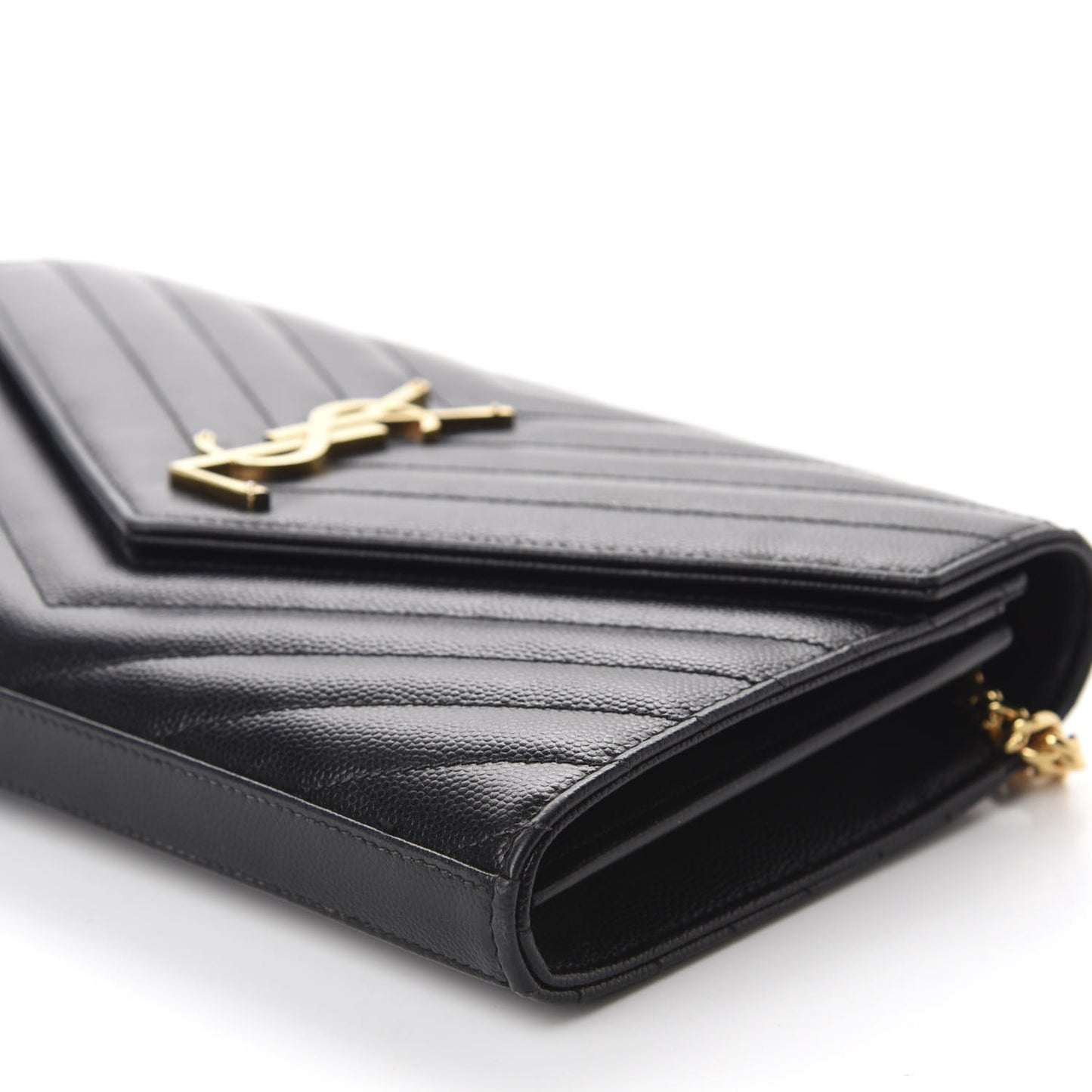 Grain De Poudre Matelasse Chevron Monogram Chain Wallet Black