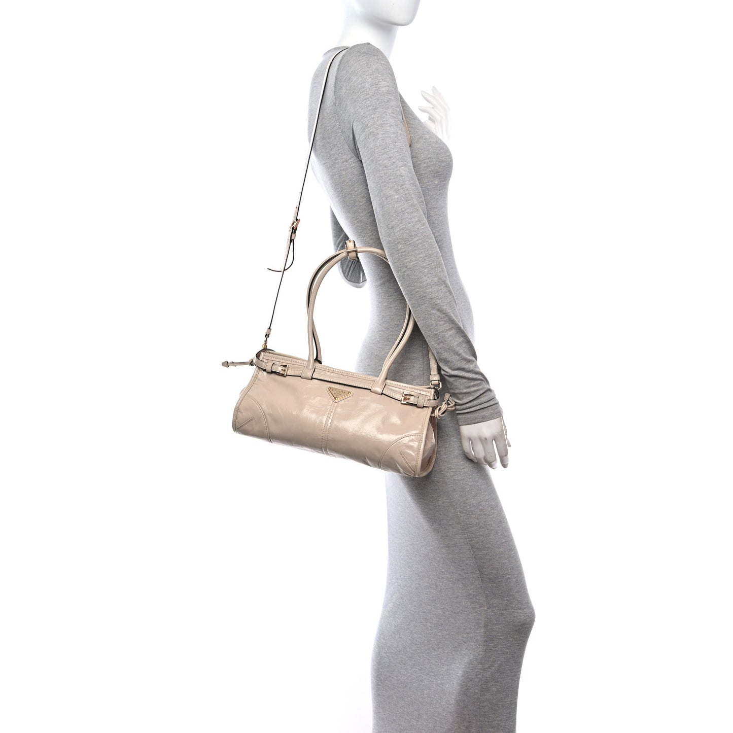 Glossy Calfskin Triangle Medium Bonnie Shoulder Bag Travertine