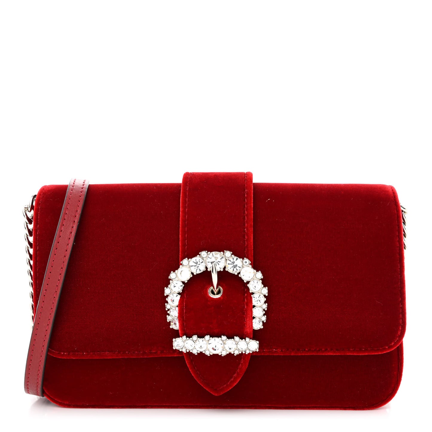Velvet Crystal Cheri Wallet on Chain Royal Red