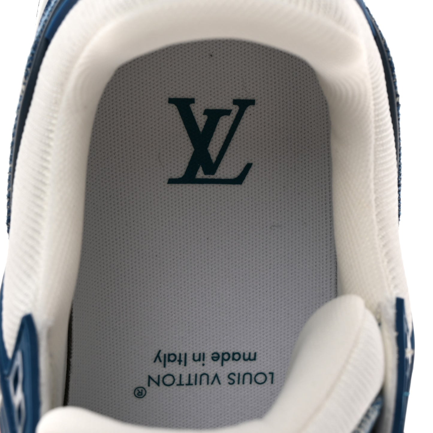 Calfskin Embossed Monogram Denim Womens LV Trainer Sneakers 36 Blue