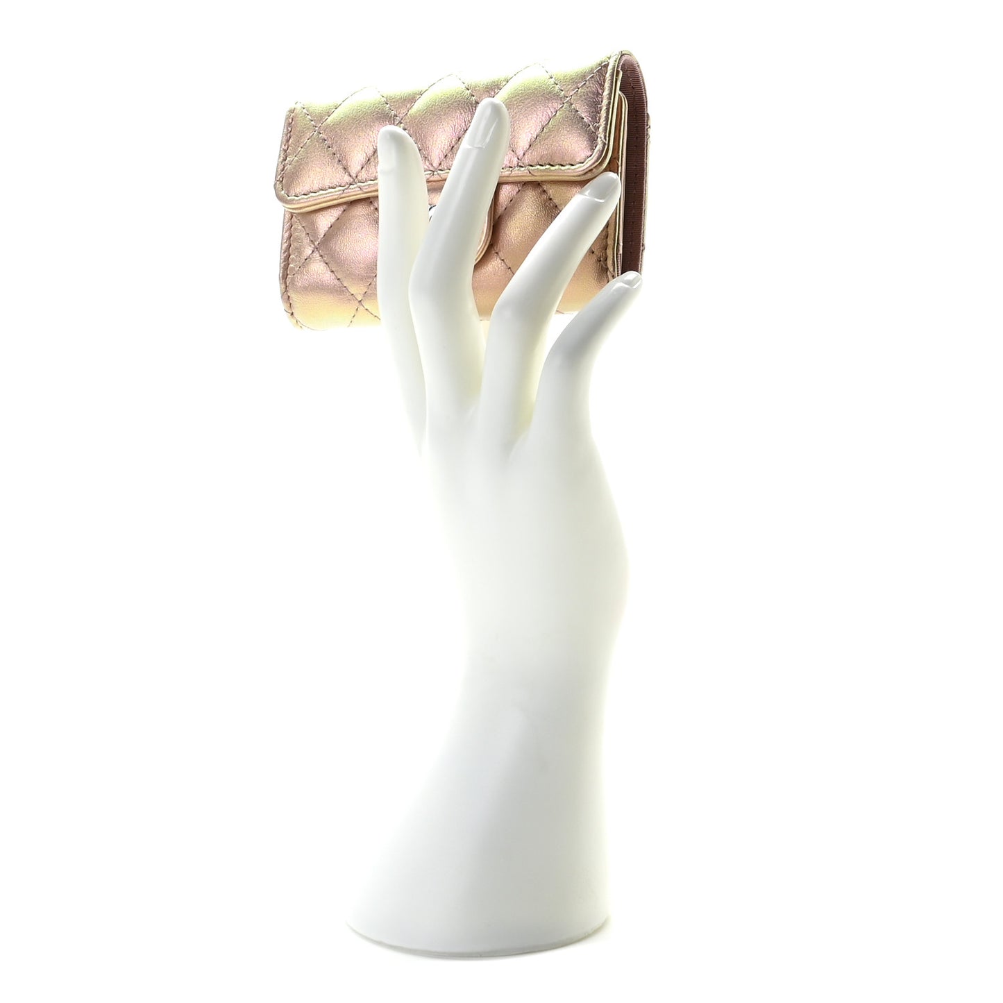 Iridescent Calfskin Quilted Classic 4 Key Holder Wallet Pink
