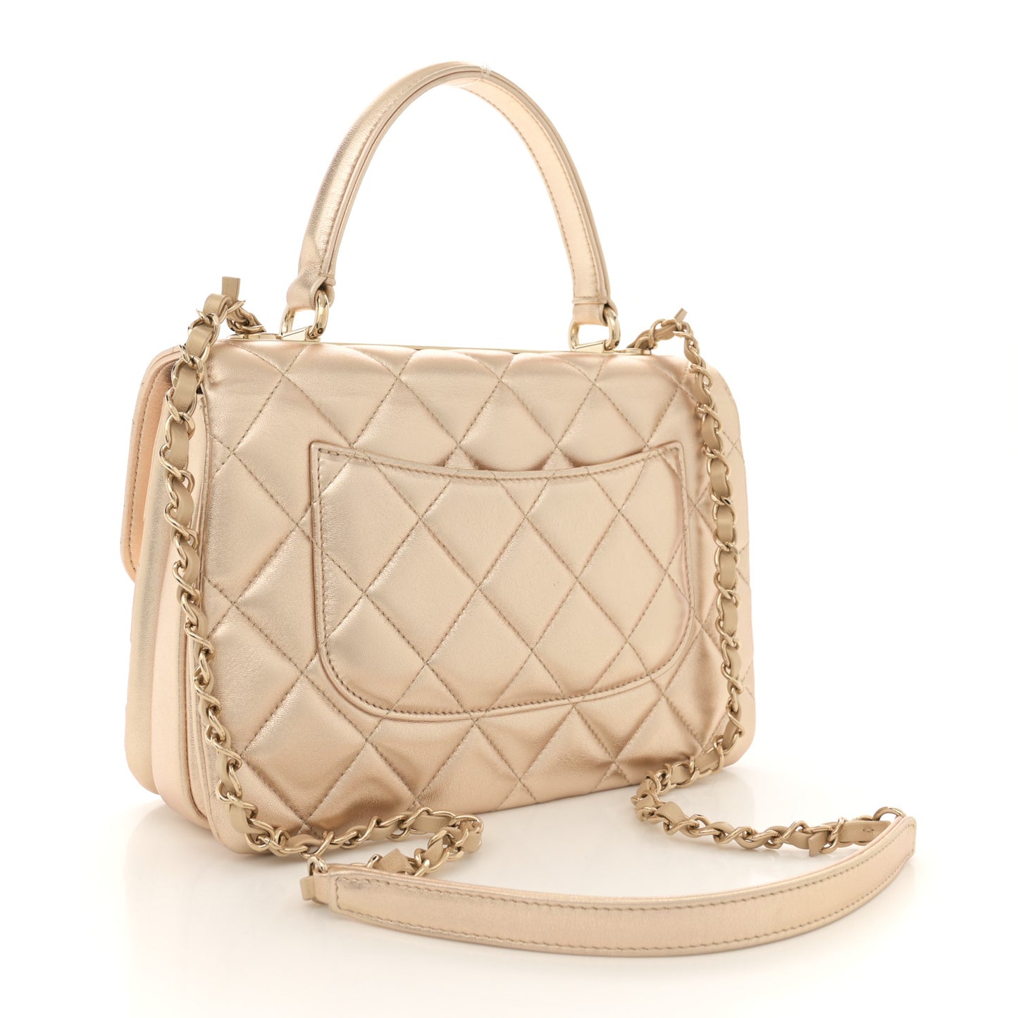 Metallic Lambskin Quilted Small Trendy CC Flap Dual Handle Bag Gold