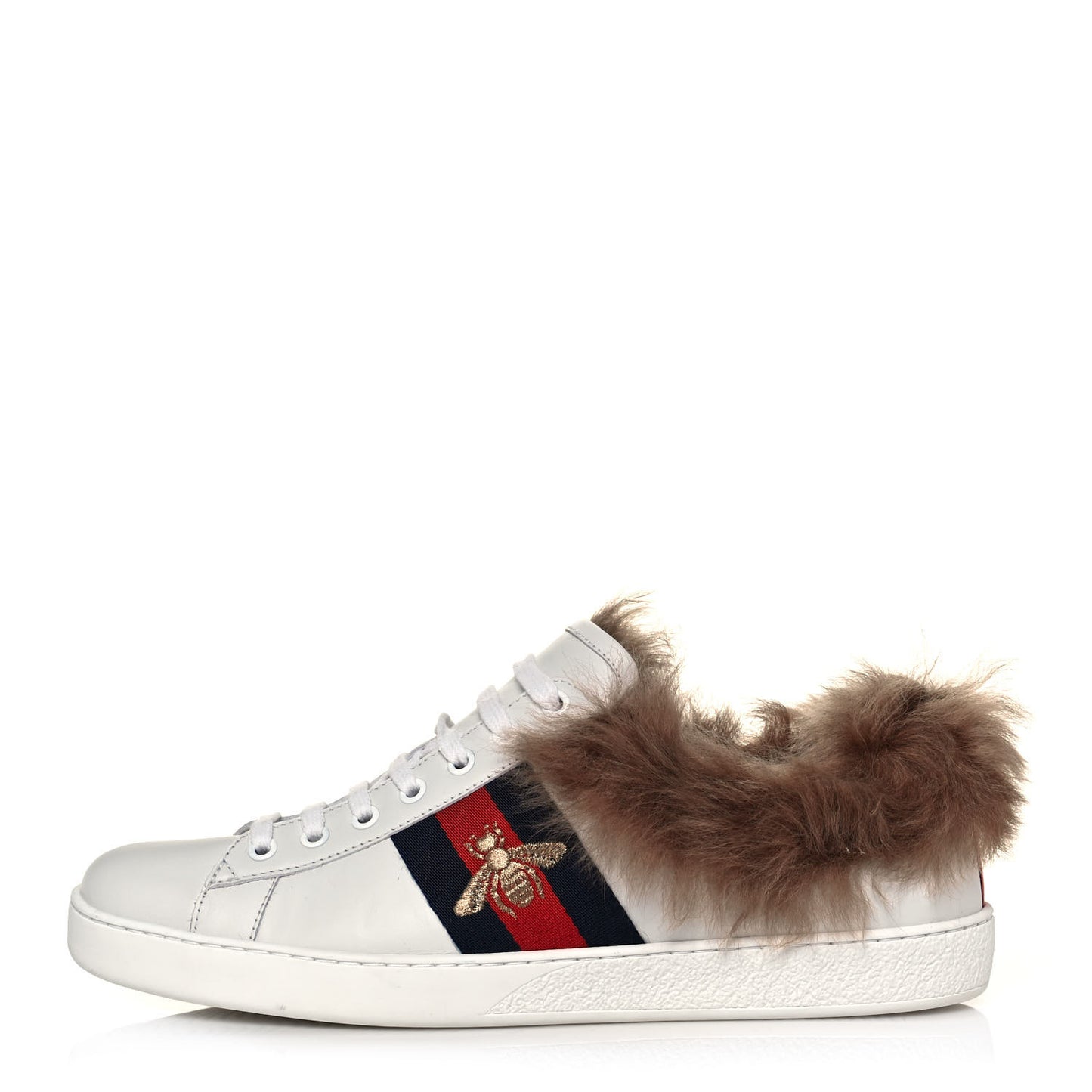 Calfskin Wool Web Bee Embroidered Mens Ace Sneakers 10 White