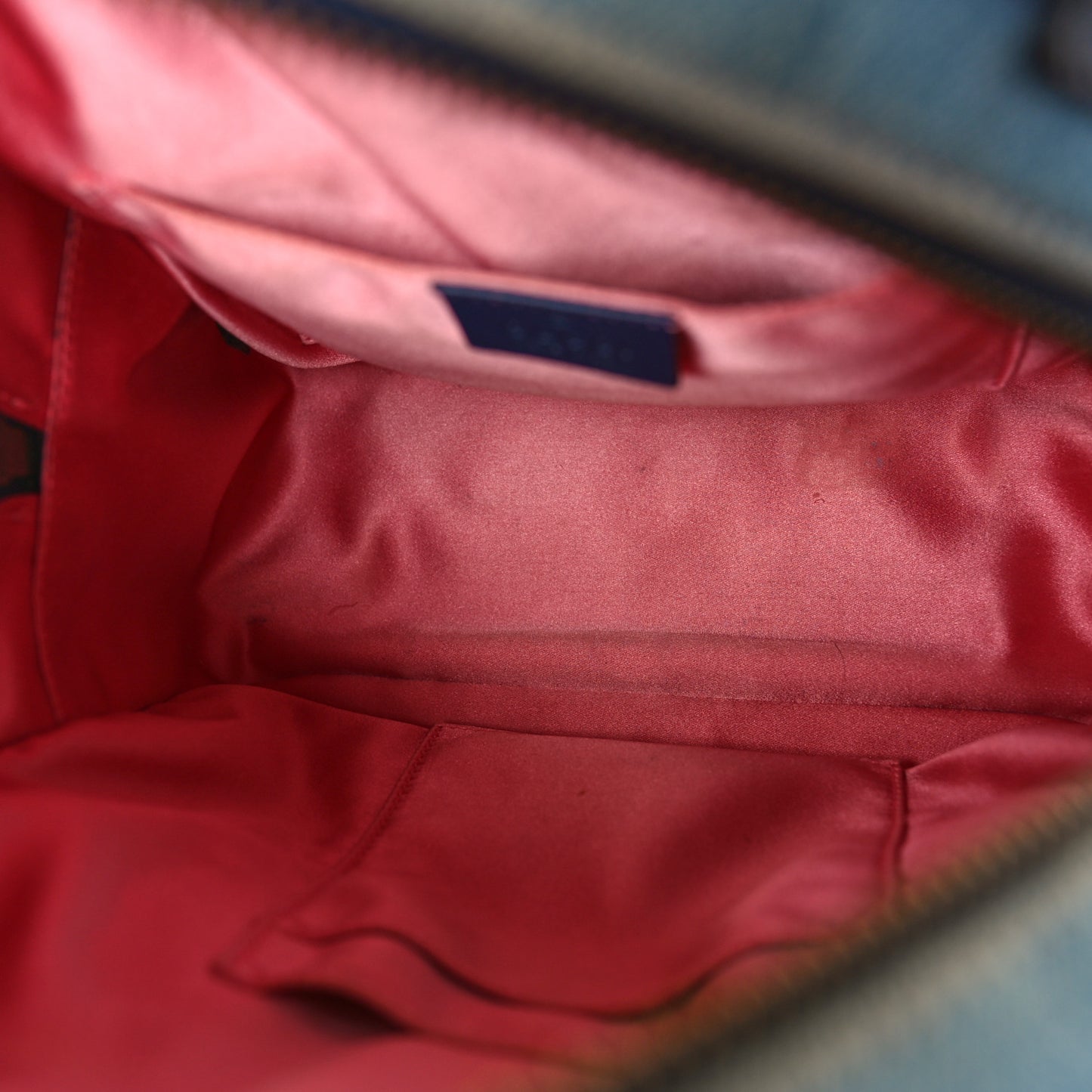 Kura Denim Matelasse Cubic Pearl Studded GG Marmont Dome Backpack Blue