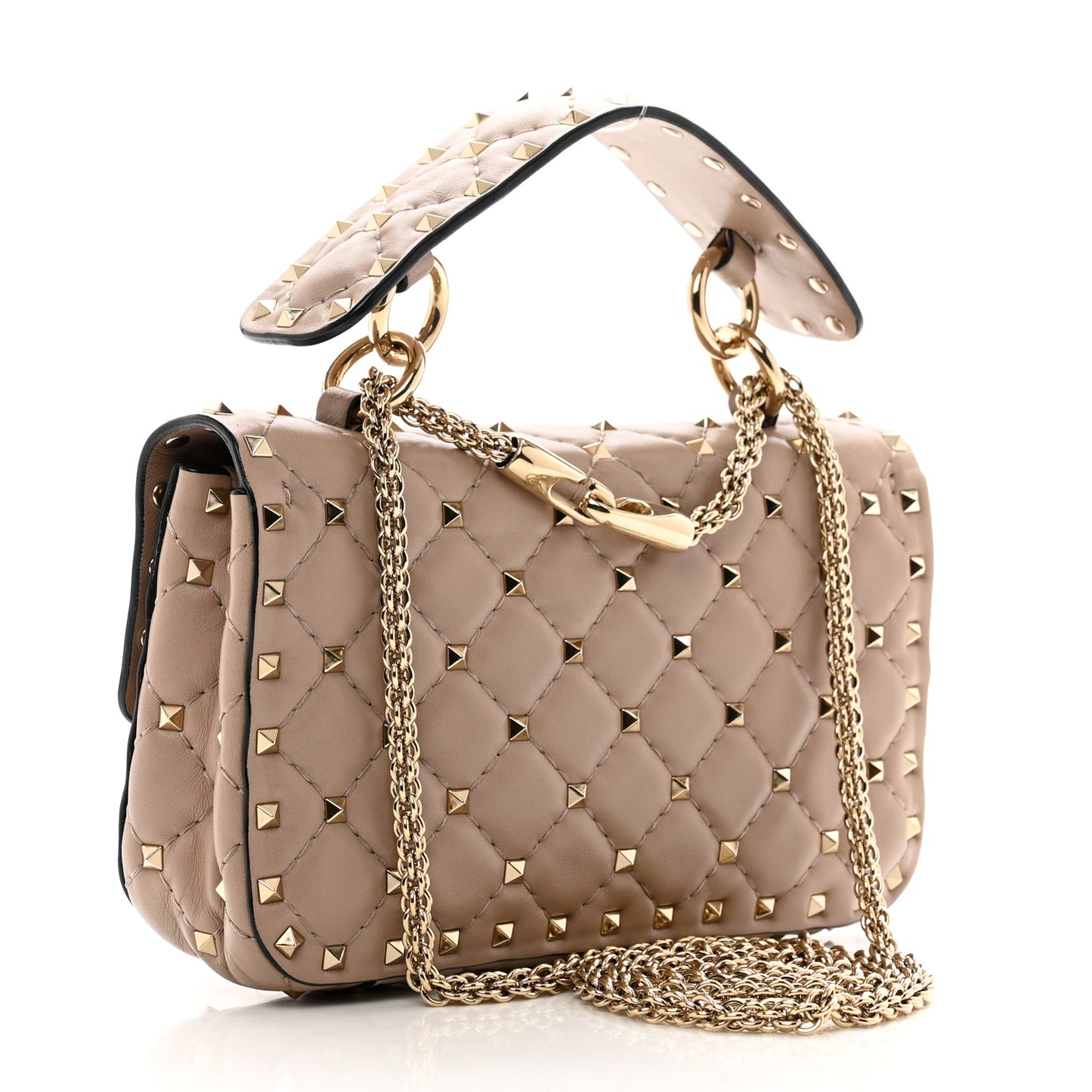 Nappa Small Rockstud Spike Shoulder Bag Poudre