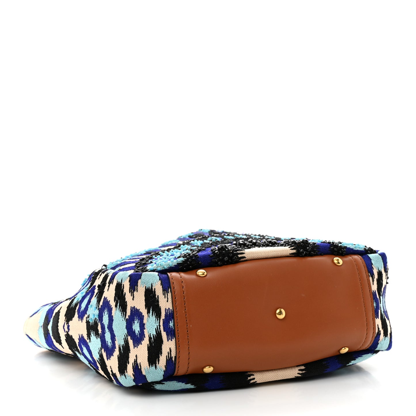 Canvas Beaded Embroidered Small Atelier Tote Bag Blue