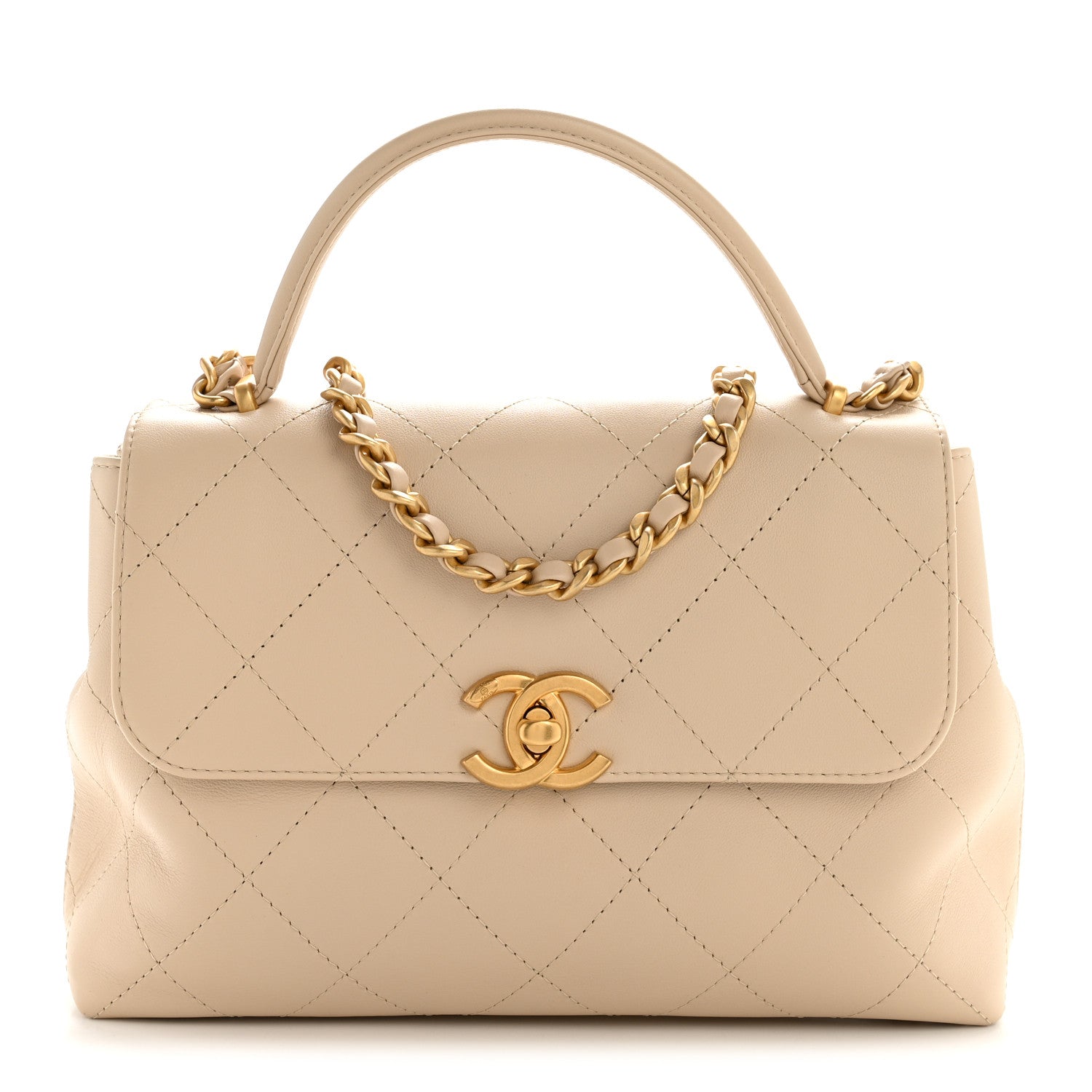 Chanel Calfskin Stitched Flap Top Handle Beige 1868007 – FASHIONPHILE
