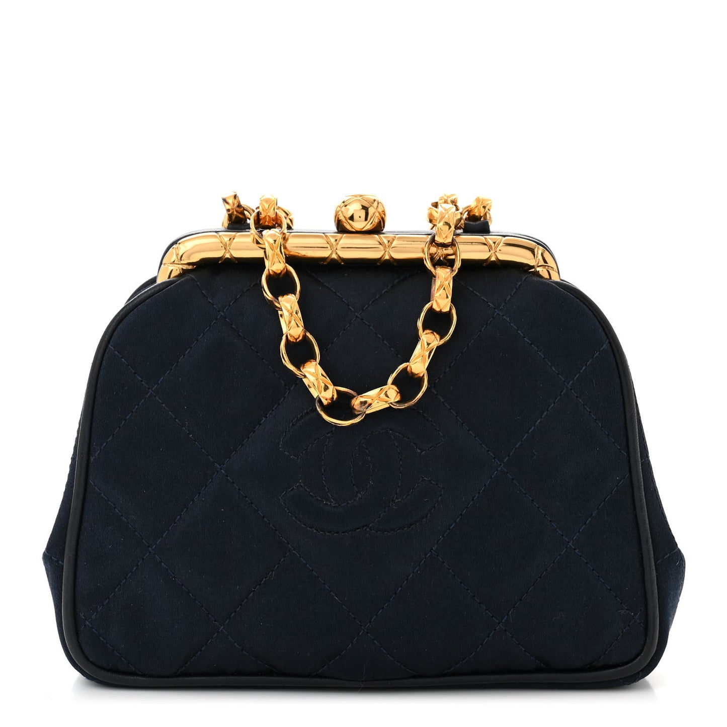 Satin Quilted CC Kisslock Clutch Blue