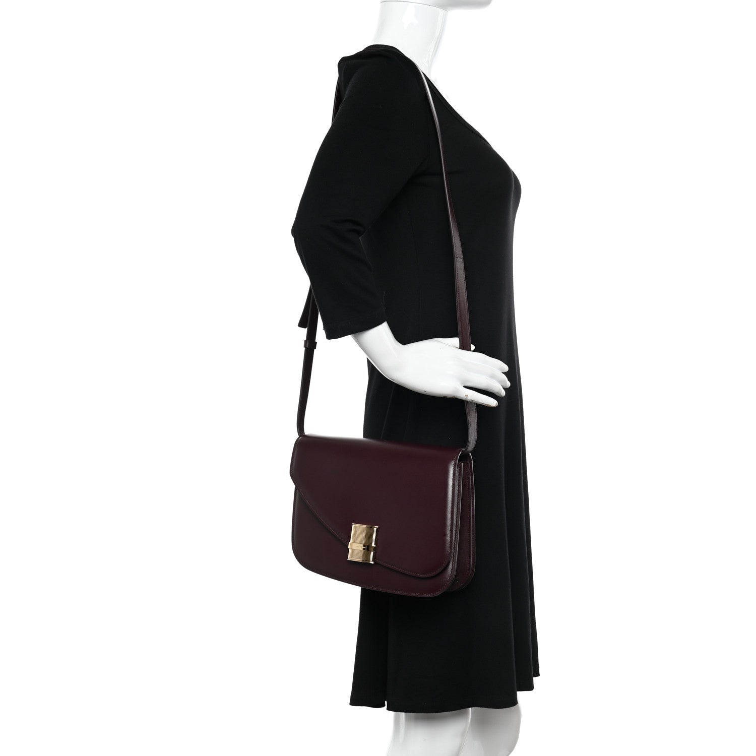 Salvatore Ferragamo Dapple Calfskin Fiamma Crossbody Bag Dark Barolo 2 of 10