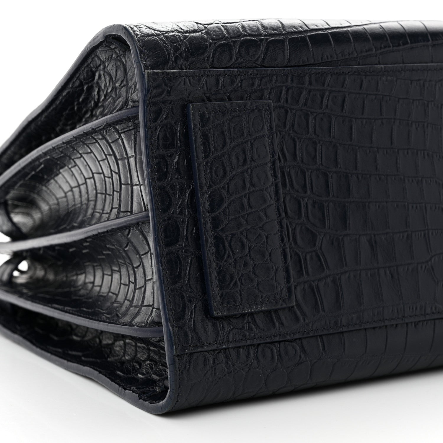 Saint Laurent Calfskin Crocodile Embossed Small Supple Sac de Jour Navy 9 of 10