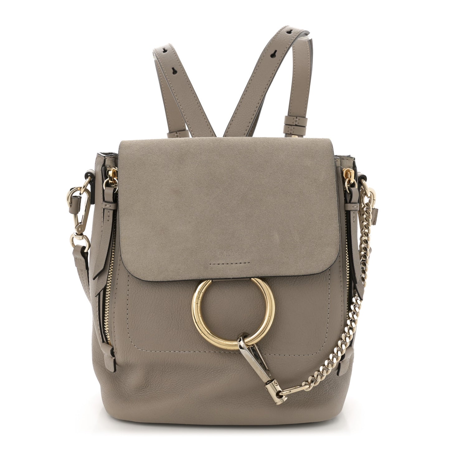 Suede Calfskin Small Faye Backpack Motty Grey