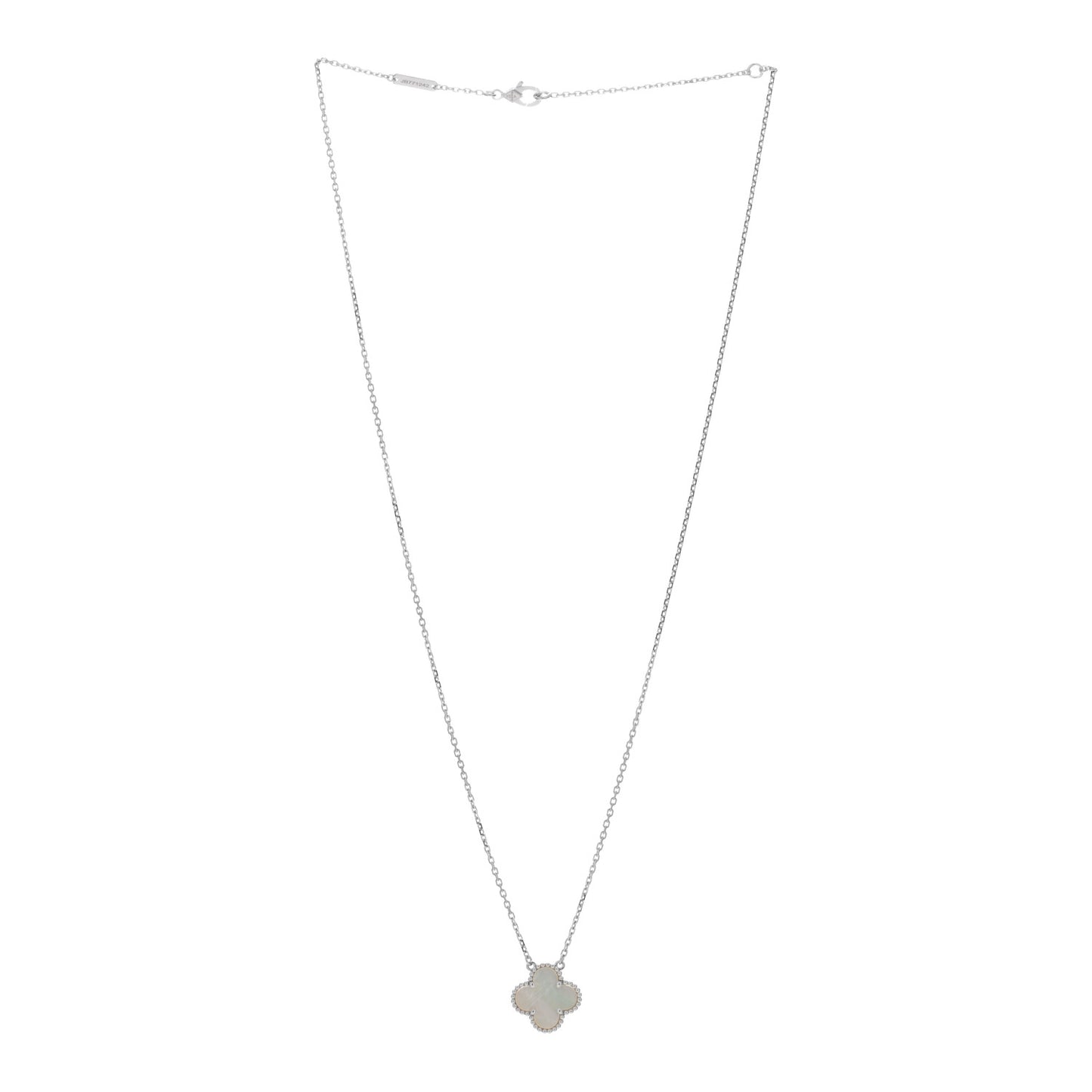 18K White Gold Mother of Pearl Vintage Alhambra Pendant Necklace