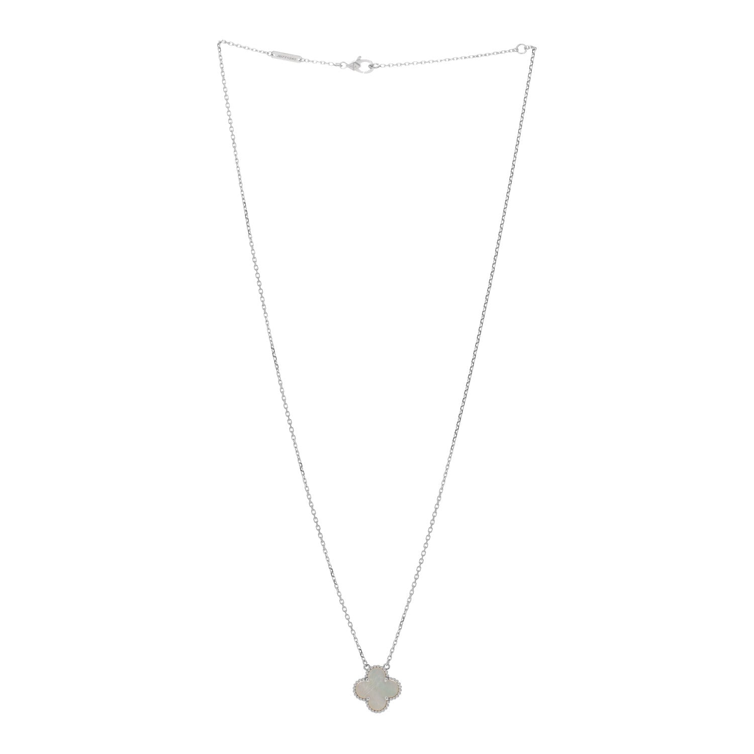 Van Cleef & Arpels 18K White Gold Mother of Pearl Vintage Alhambra Pendant Necklace 2 of 4
