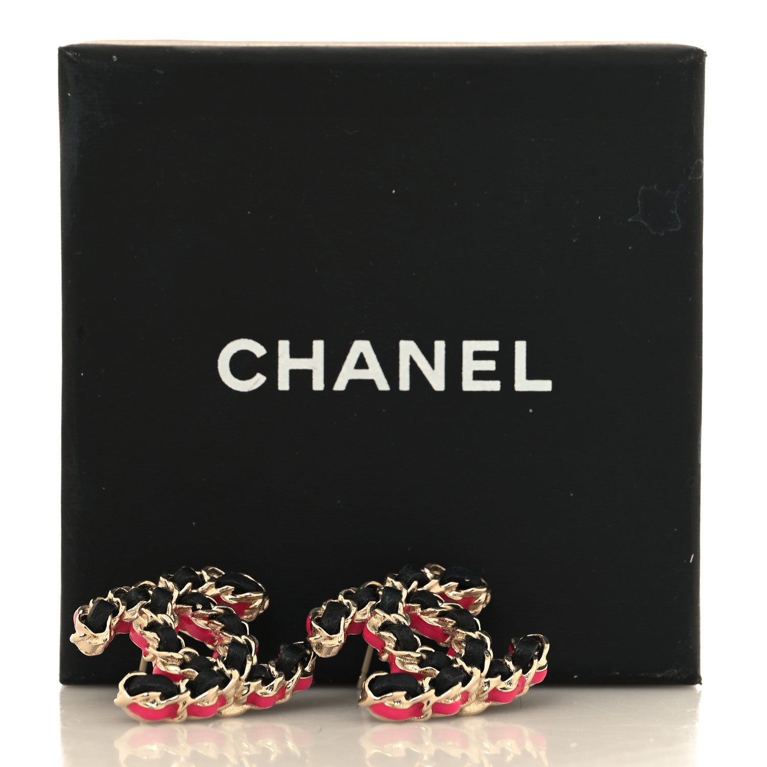 Chanel Lambskin CC Chain Earrings Black Gold Pink 5 of 5