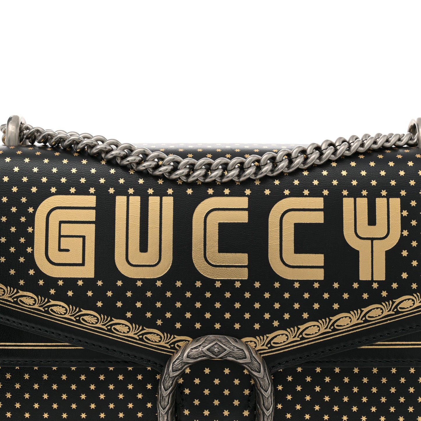 X SEGA Calfskin GUCCY Stars Medium Dionysus Shoulder Bag Black Gold