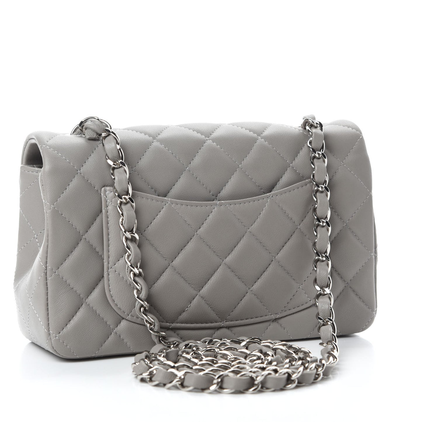 Lambskin Quilted Mini Rectangular Flap Grey