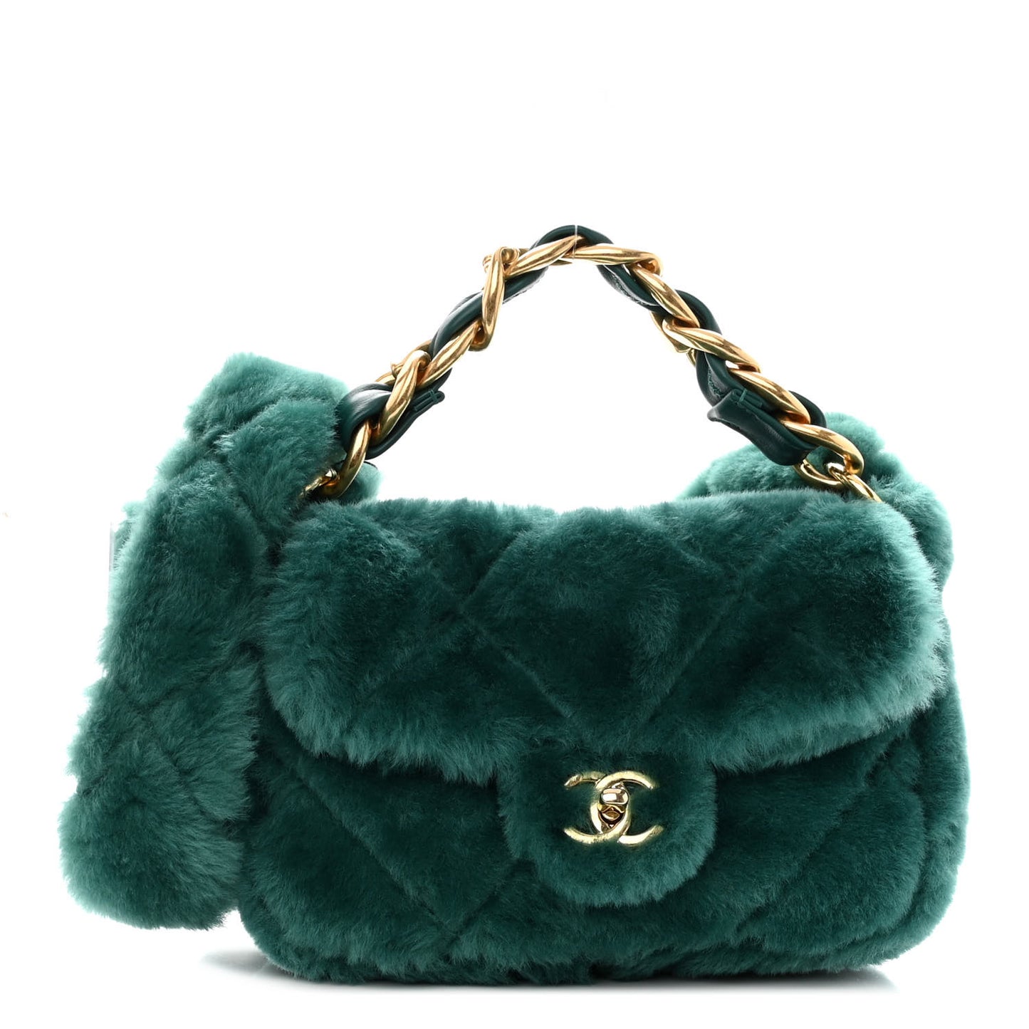 Shearling Lambskin Quilted Flap Green