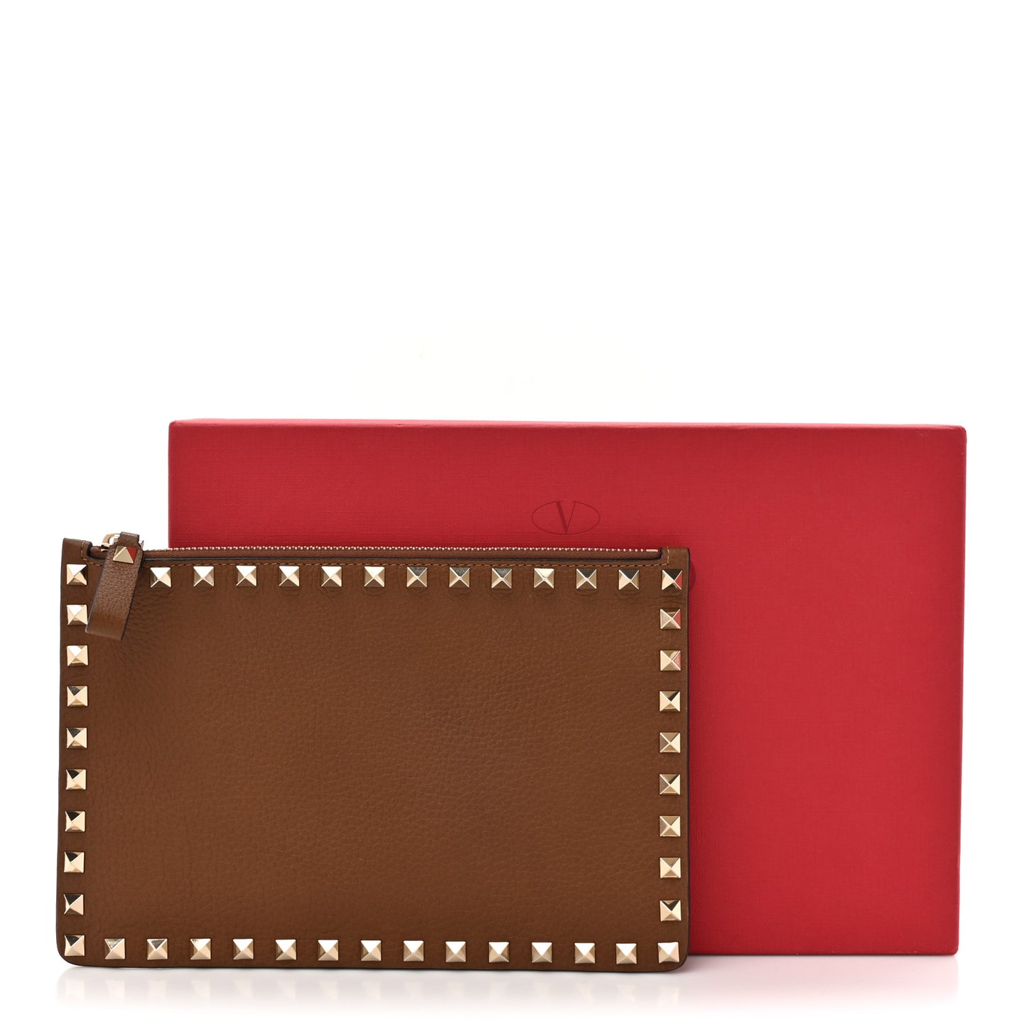 Grained Calfskin Medium Rockstud Zip Pouch Deep Cuir